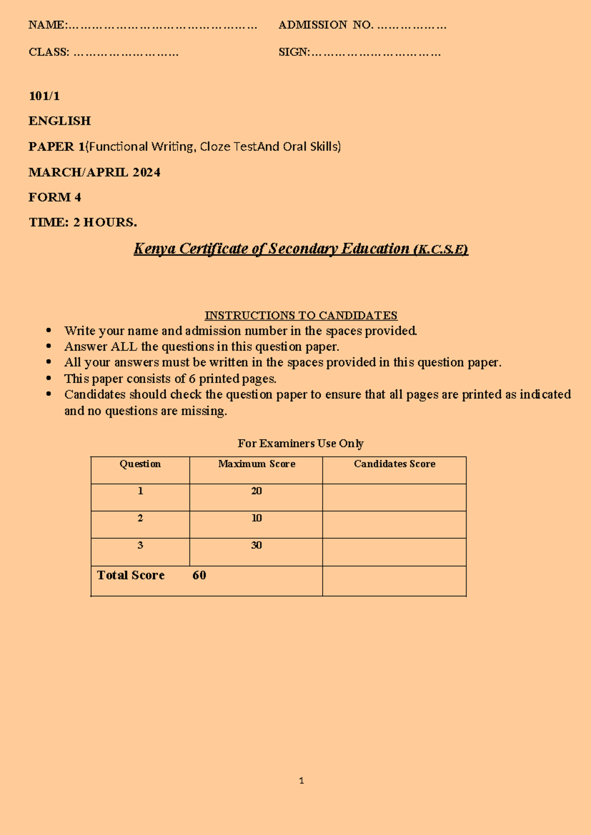 SET 2-FORM 4 END TERM 1 English-PP1 - NAME