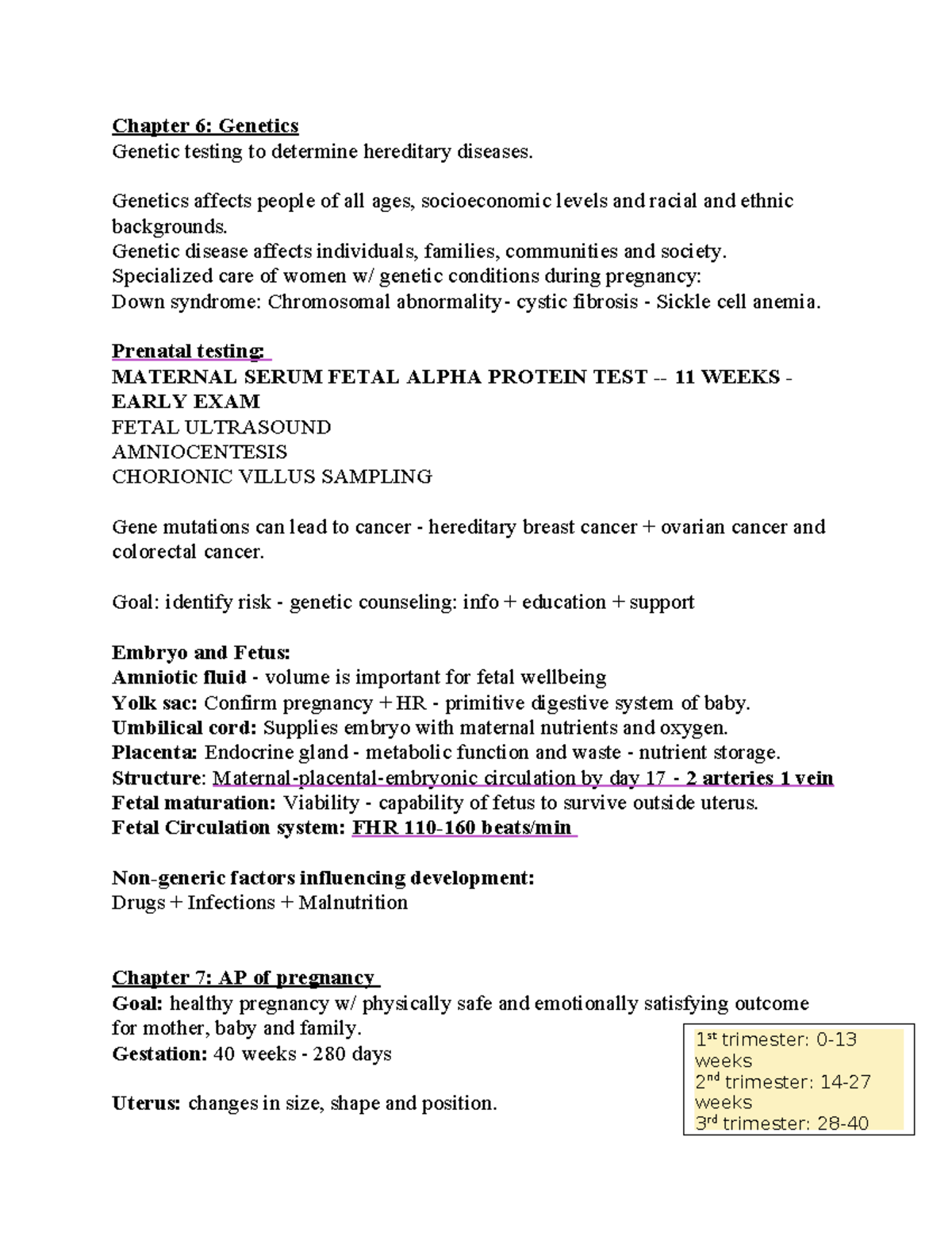 Maternity exam 2 - Exam 2 questions - Chapter 6: Genetics Genetic ...