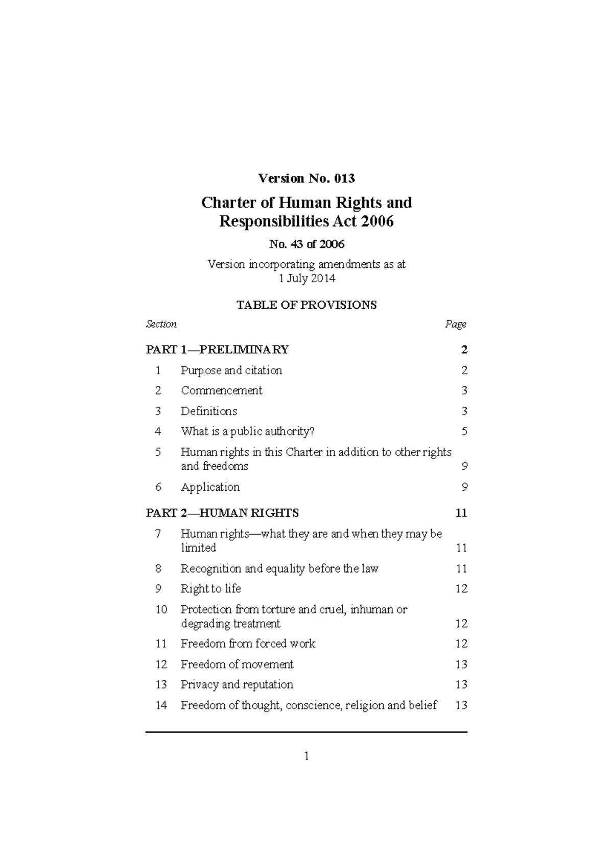 06-43a013 - Charter of Human Rights and Responsibilities - Version No. 013 Charter of Human ...