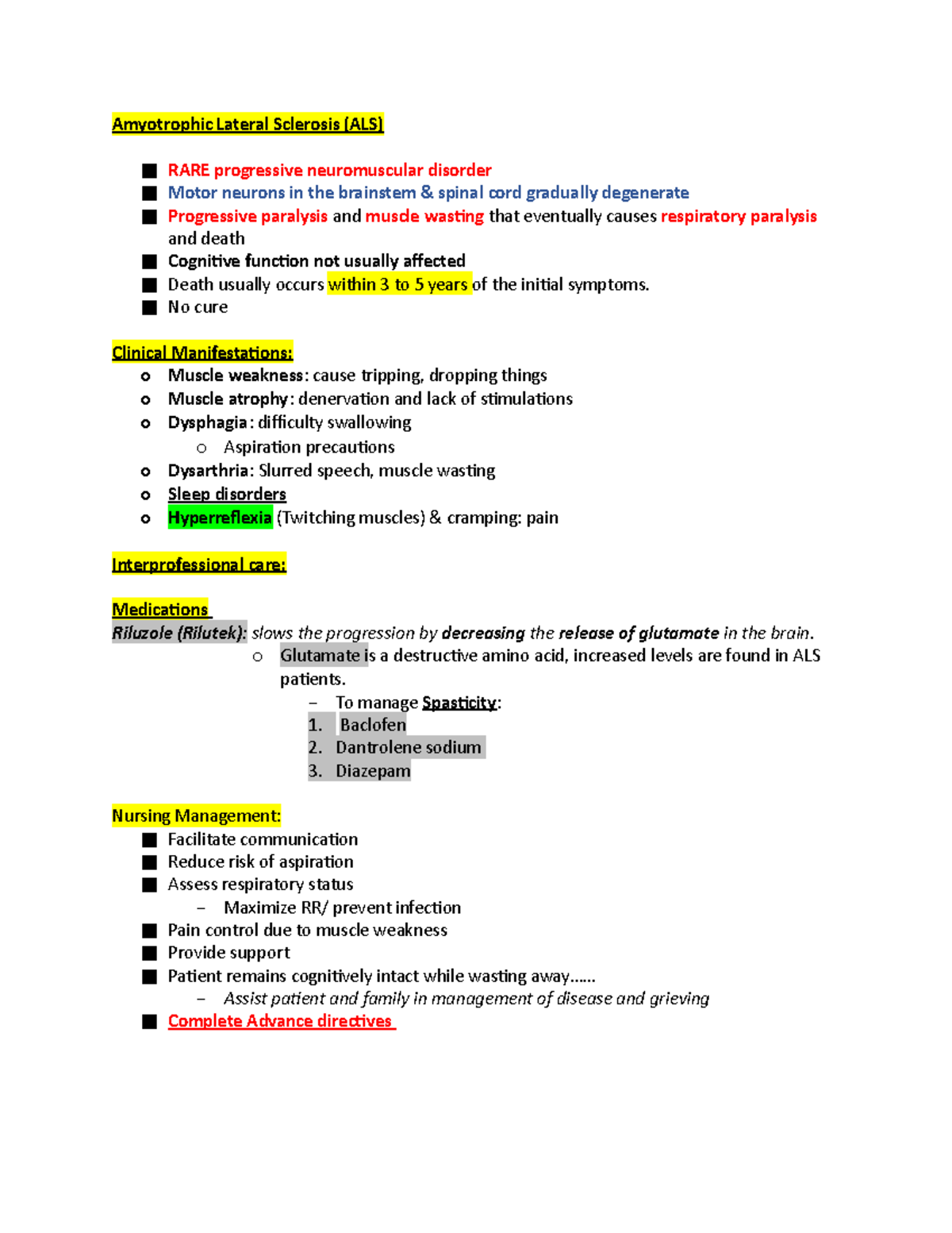 Amyotrophic Lateral Sclerosis (ALS) - No cure Clinical Manifestations ...