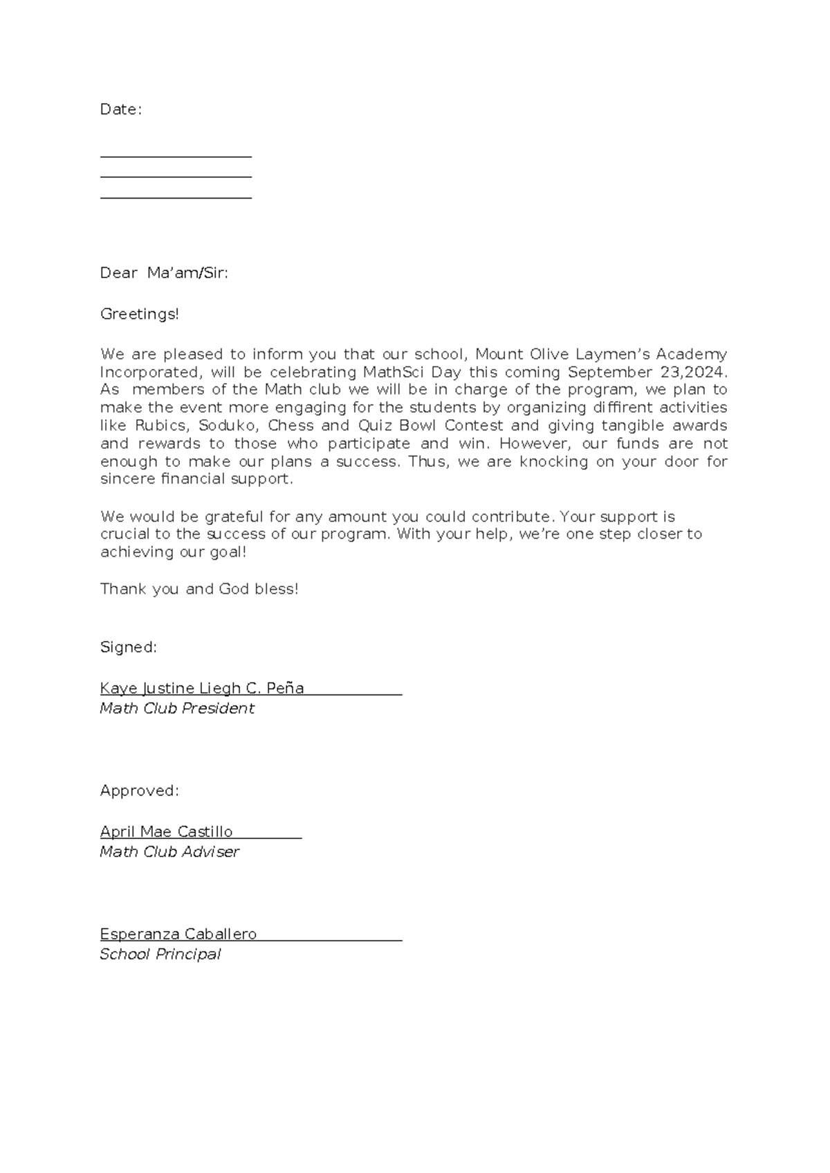 Solicitation KAYE - its for our foundation week to raise fund for the ...