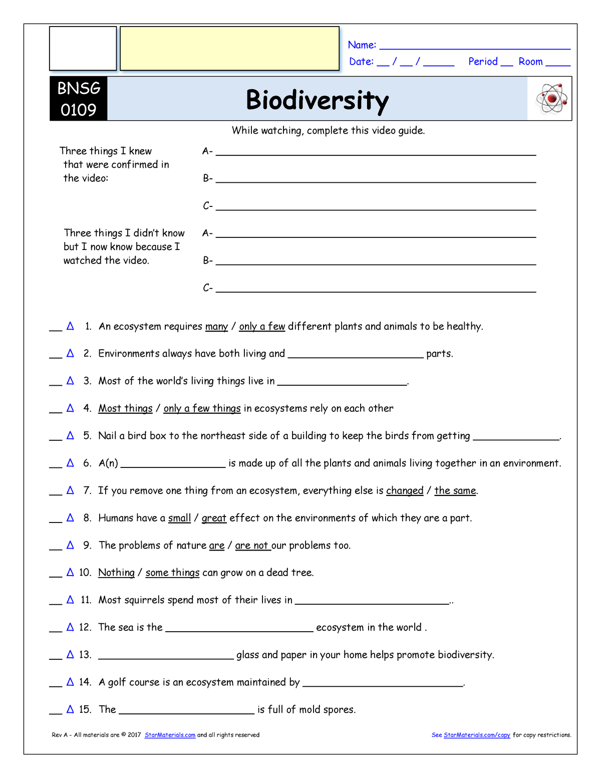 Biodiversity Bill Nye Video Notes Page - BIOL 21 - WVU - StuDocu Regarding Bill Nye Biodiversity Worksheet Answers