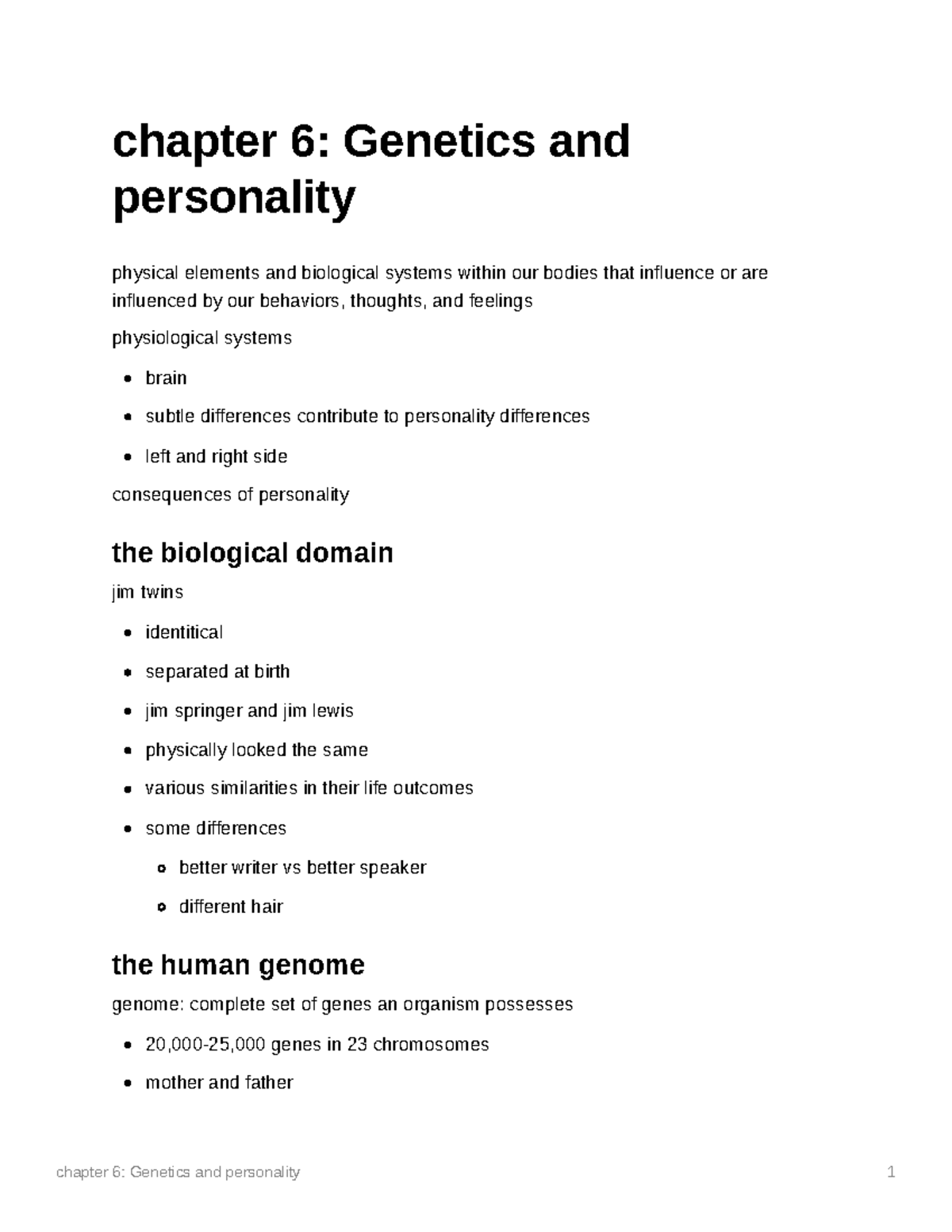 Chapter 6 Genetics and personality - chapter 6: Genetics and ...