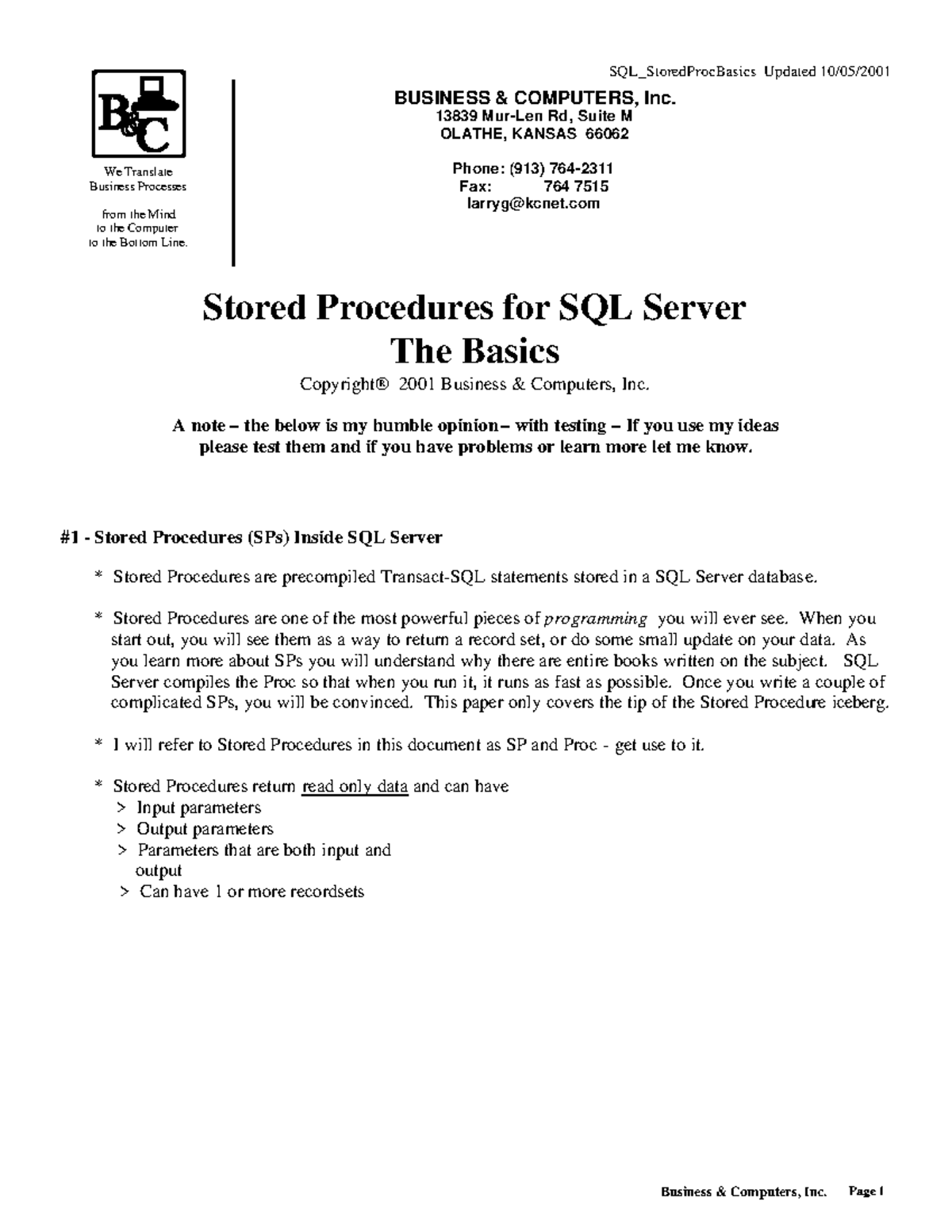 stores procedures - Stored Procedures for SQL Server The Basics ...