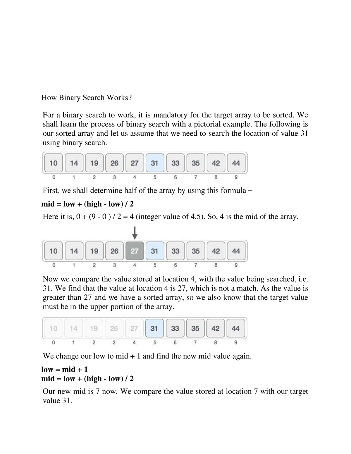 Working of Binary Search - How Binary Search Works? For a binary search