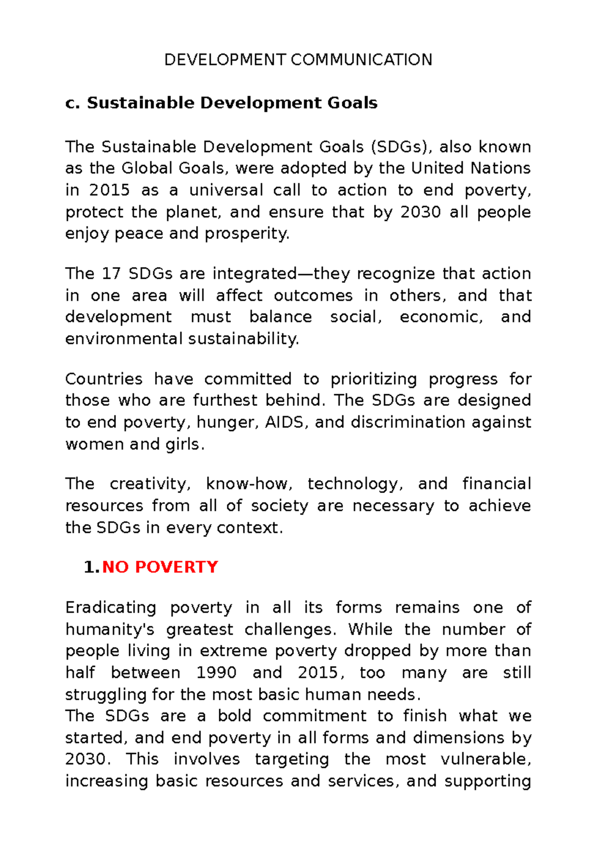 Sustainable Goals - DEVELOPMENT COMMUNICATION c. Sustainable ...