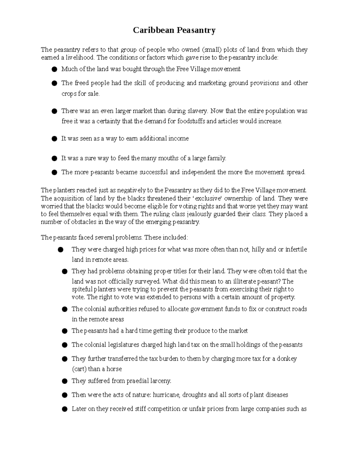 Caribbean Peasantry notes Caribbean Peasantry The peasantry refers