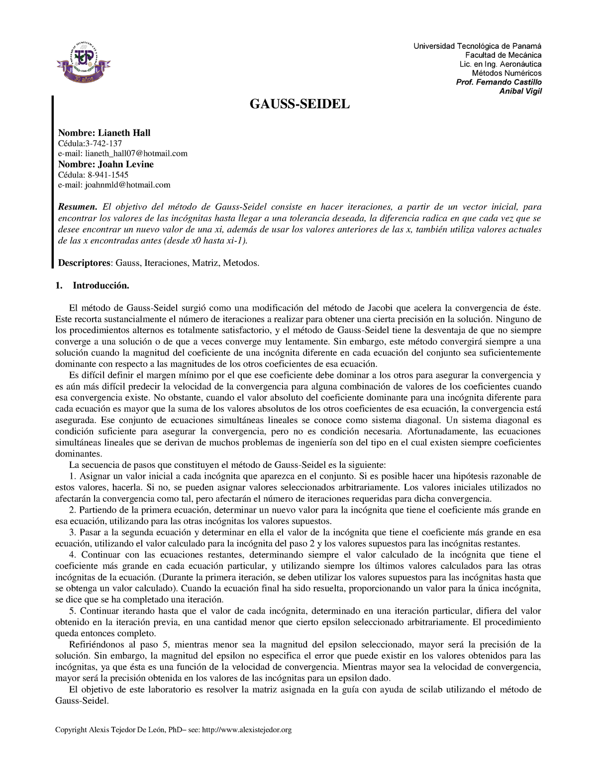 5- Joahn Levine- Lianeth Hall 1AA121(B) GAUSS-SEIDEL - Facultad De ...