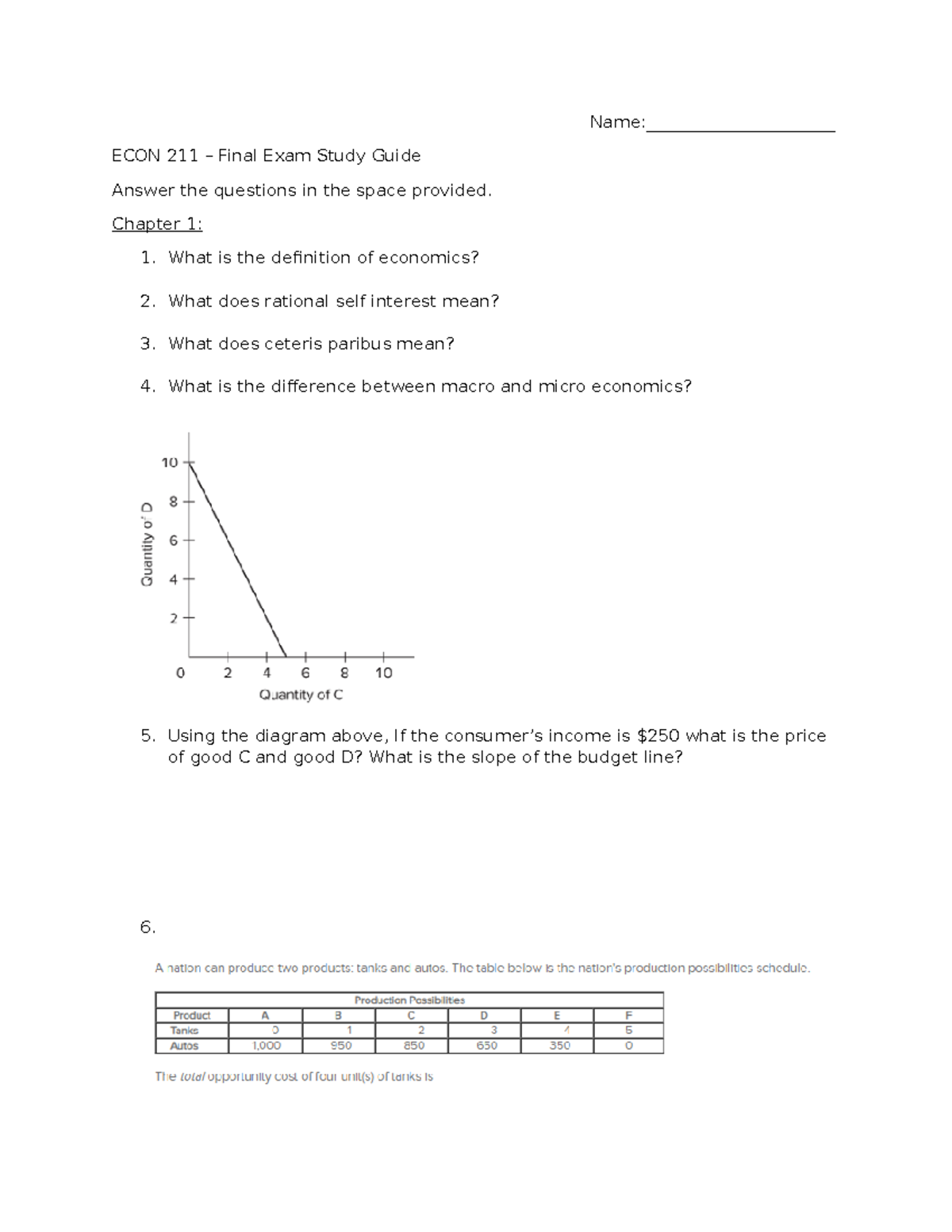 Econ 211 Final Review - Name:______________________ ECON 211 – Final ...