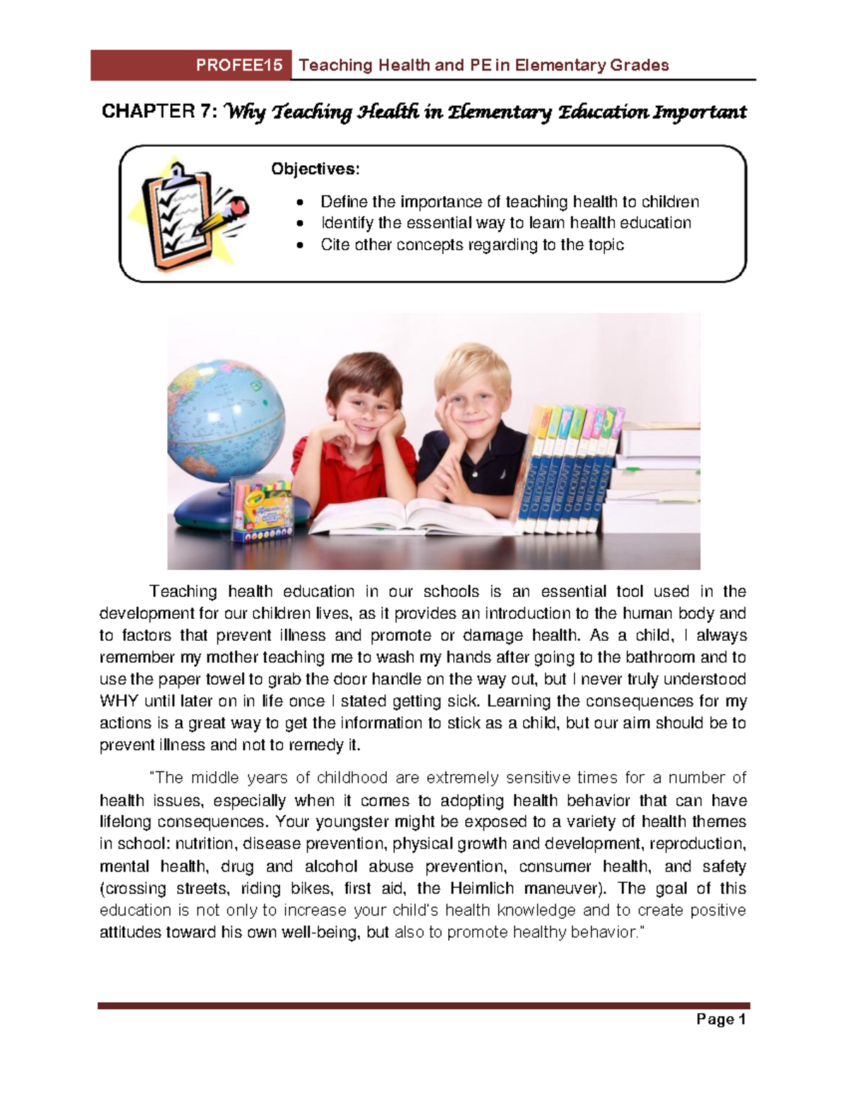 Chapter 7 Teaching Education CHAPTER 7 Why Teaching Health in