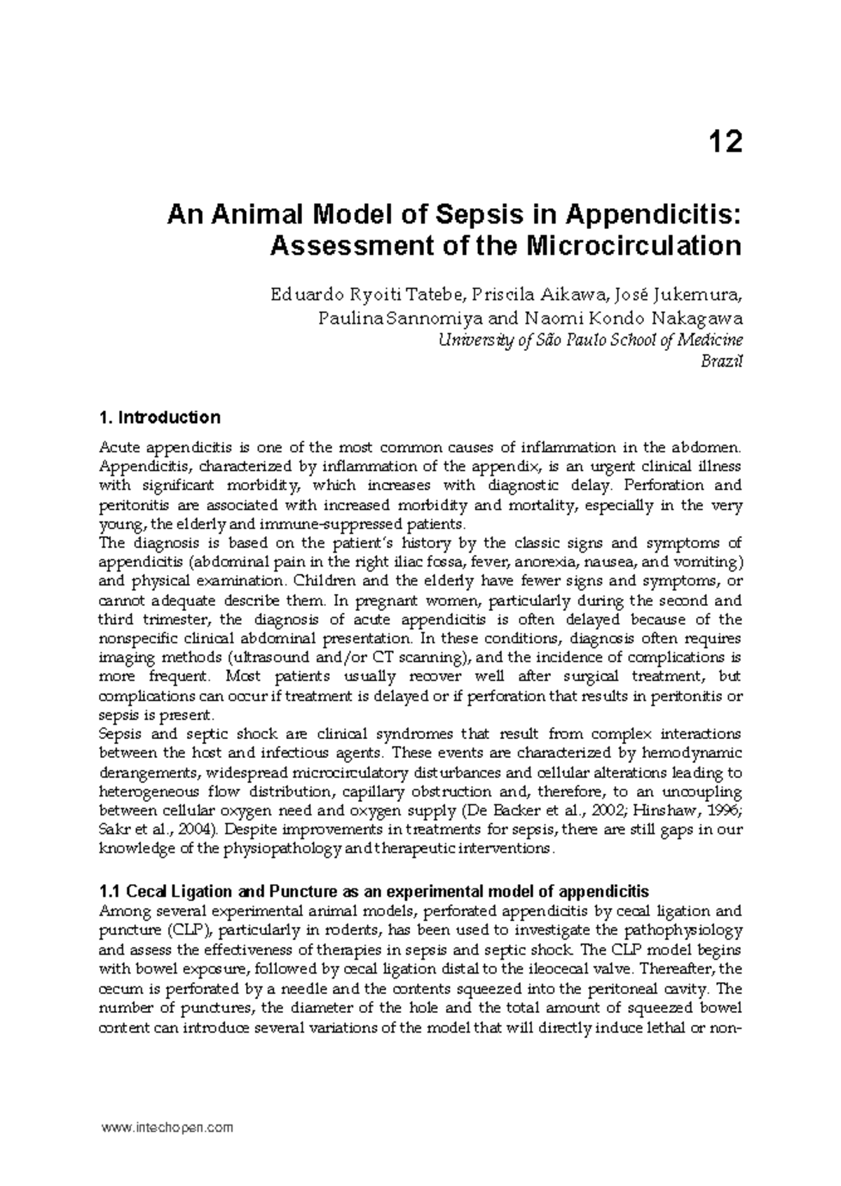 An Animal Model of Sepsis in Appendicitis 12 An Animal Model of Sepsis in Appendicitis