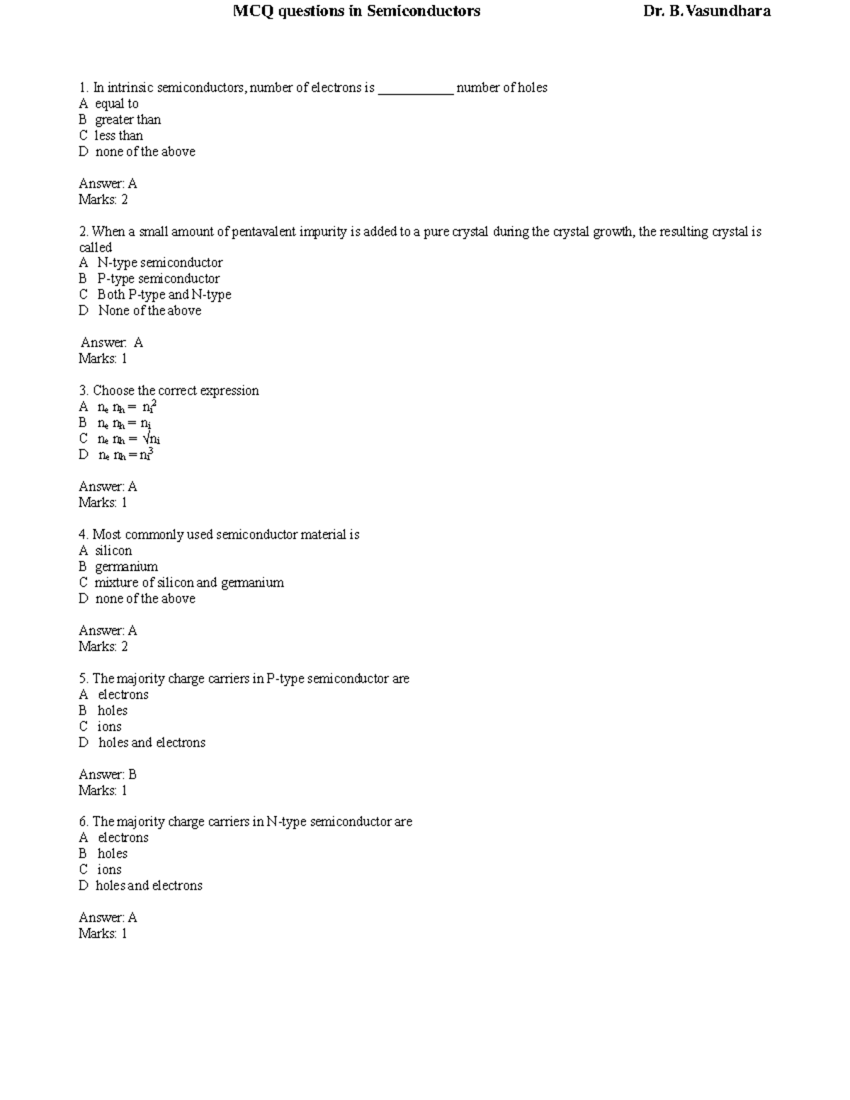MCQ in semiconductor part 2 In intrinsic semiconductors, number of
