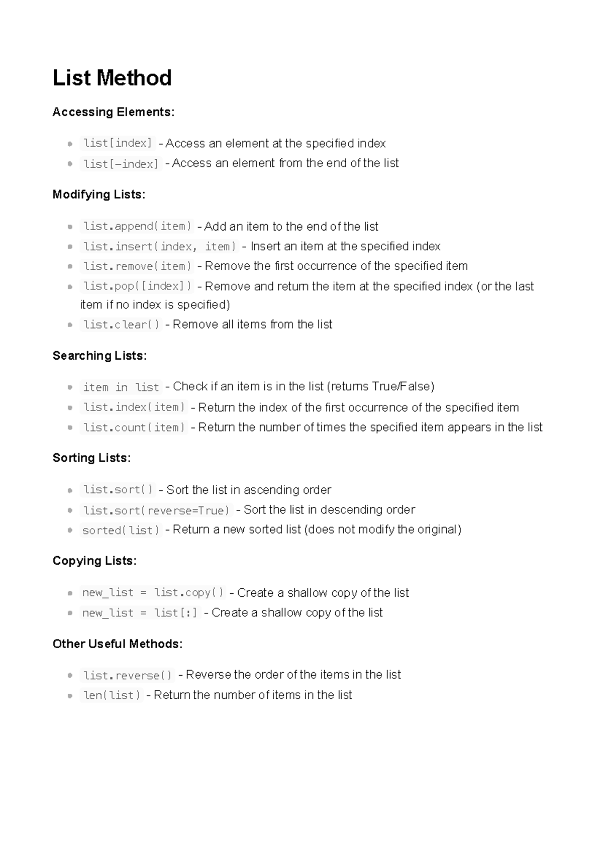 Lists Methods 2019 - List Method Accessing Elements: Modifying Lists ...