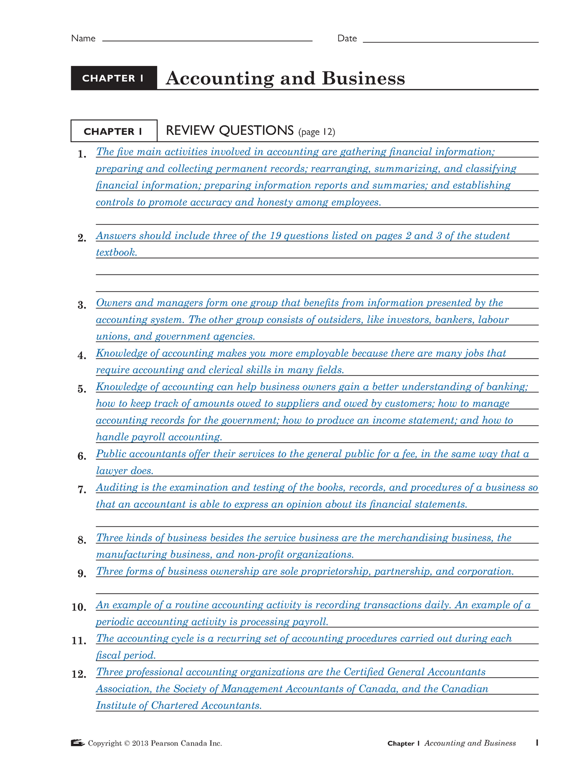 Accounting TB Chapter 1 Answer Key p 12 To 16 CHAPTER 1 Accounting 