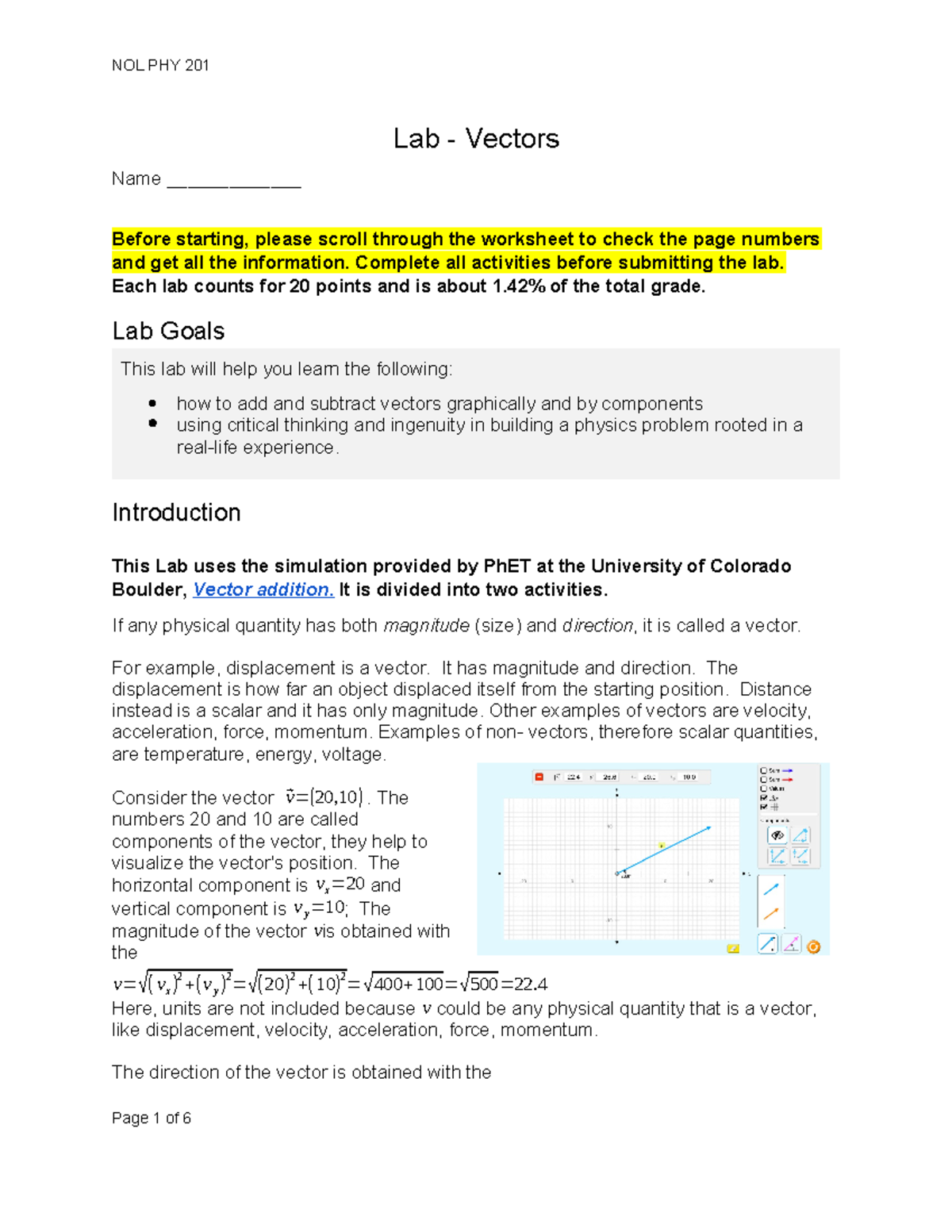 Module 2 Lab 2 Vectors - LAB - Lab - Vectors Name _____________ Before ...