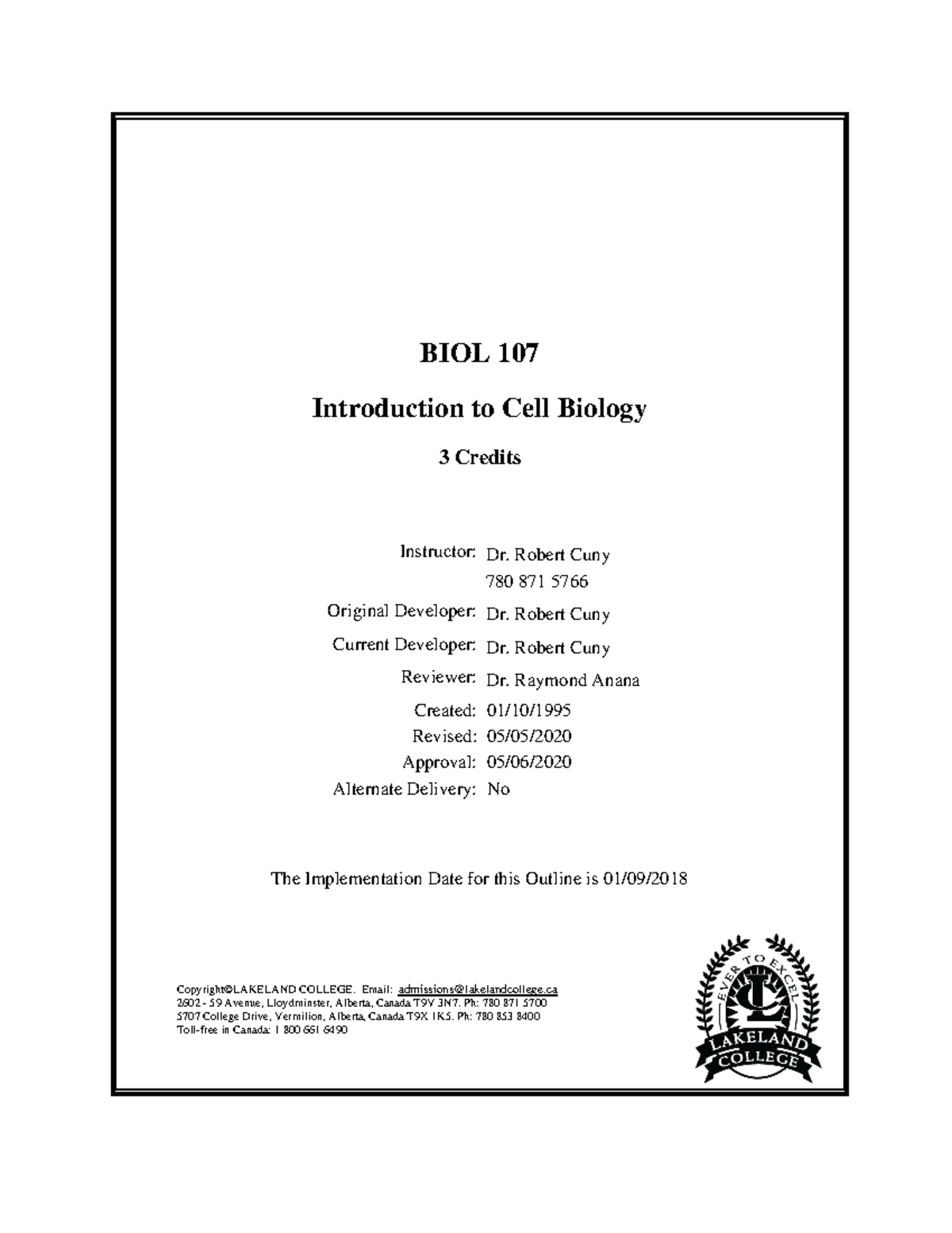 BIOL 107 Introduction To Cell Biology Version 15 Fall 2018 - BIOL 107 ...