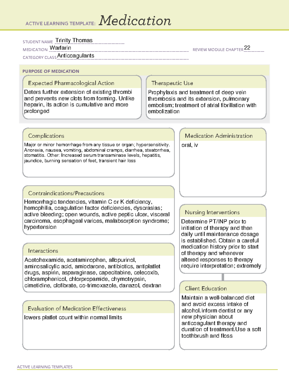 Reinforcing Teaching About Safety Precautions for Warfarin - ACTIVE ...