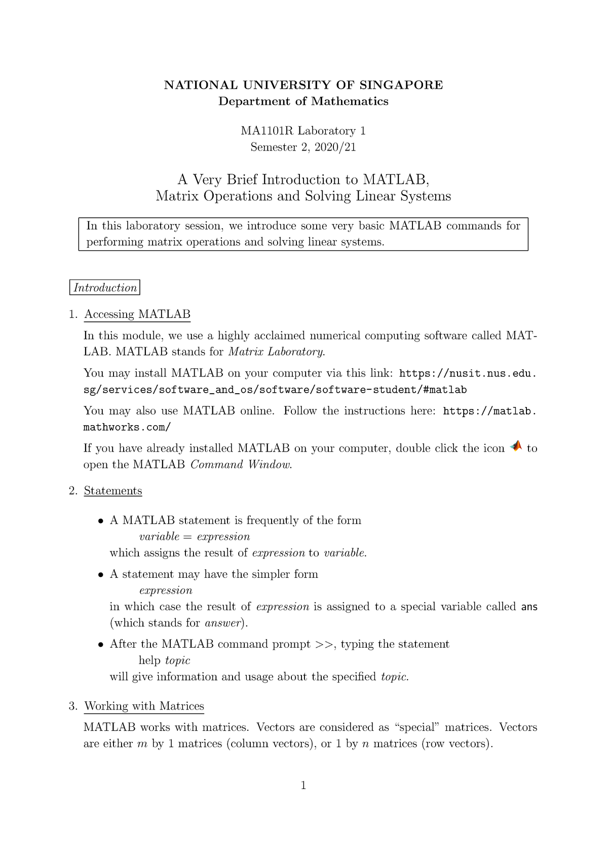 MA1101R Lab1 Solutions - MA1101R - NUS - Studocu