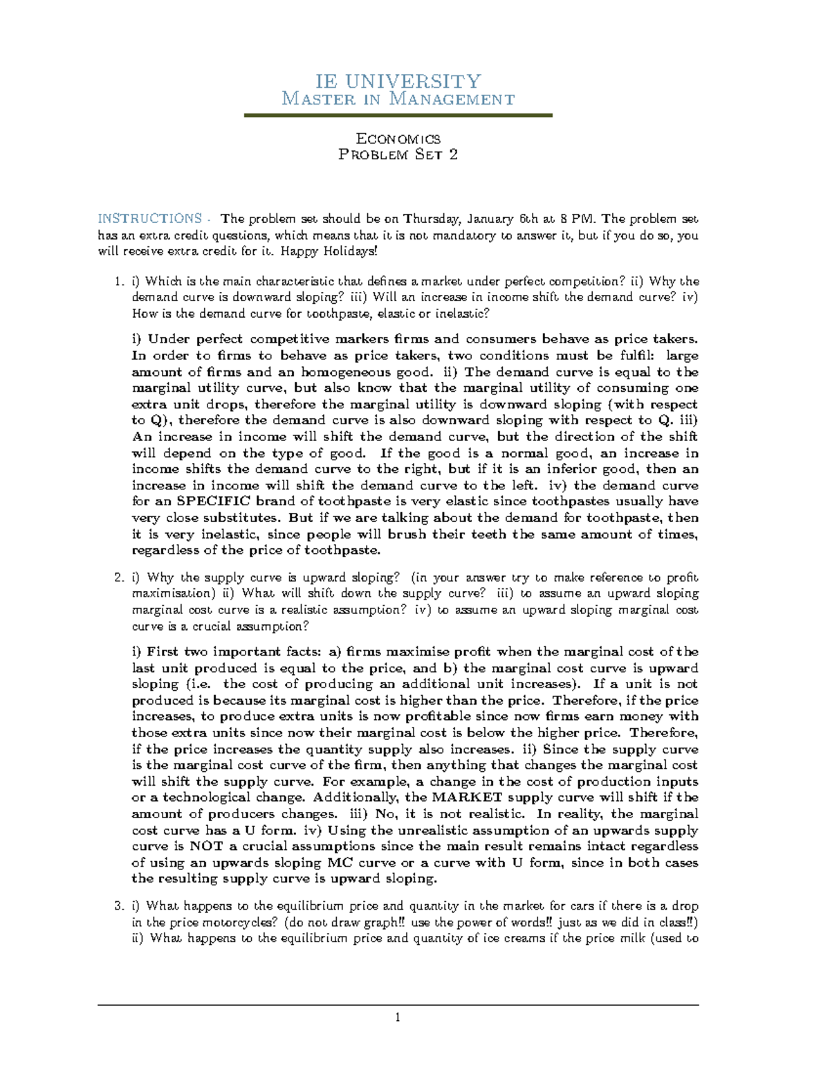Problem Set 2 for Economics - IE UNIVERSITY Master in Management ...
