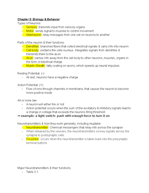Biopsychology - Lecture notes about Cognitive Psychology Professor ...