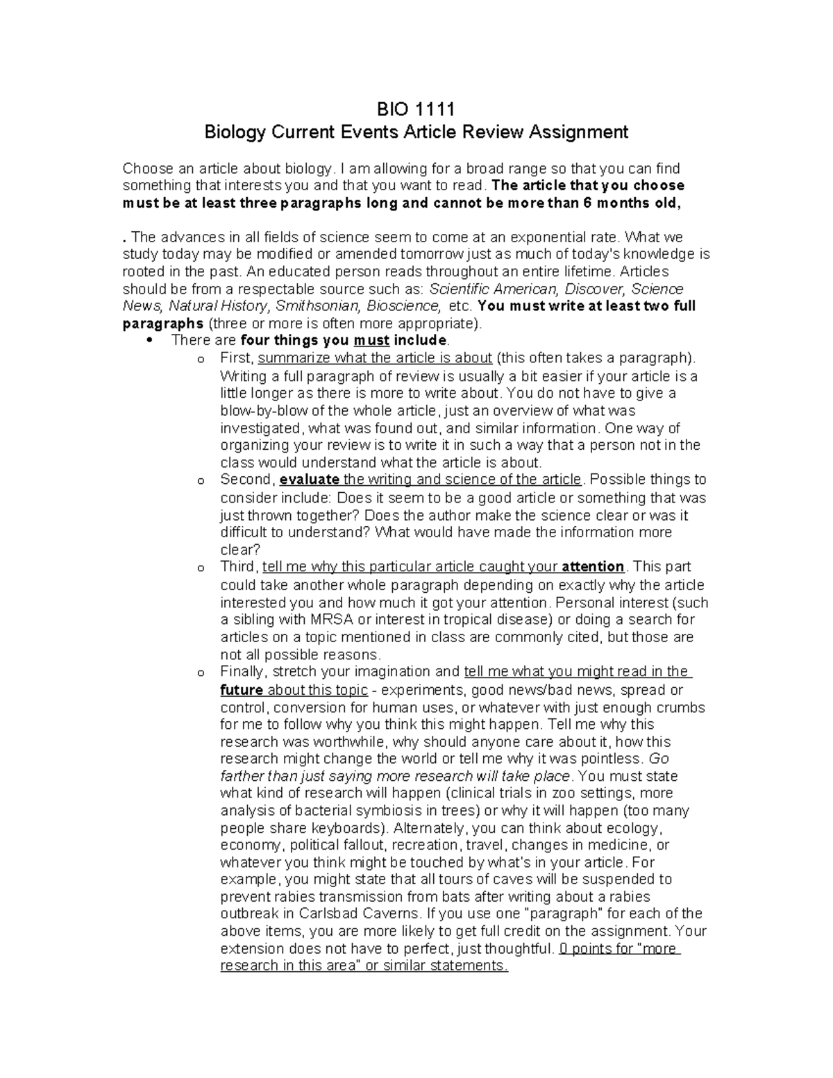 BIO 1111 Article Reading Assignment - BIO 1111 Biology Current Events ...