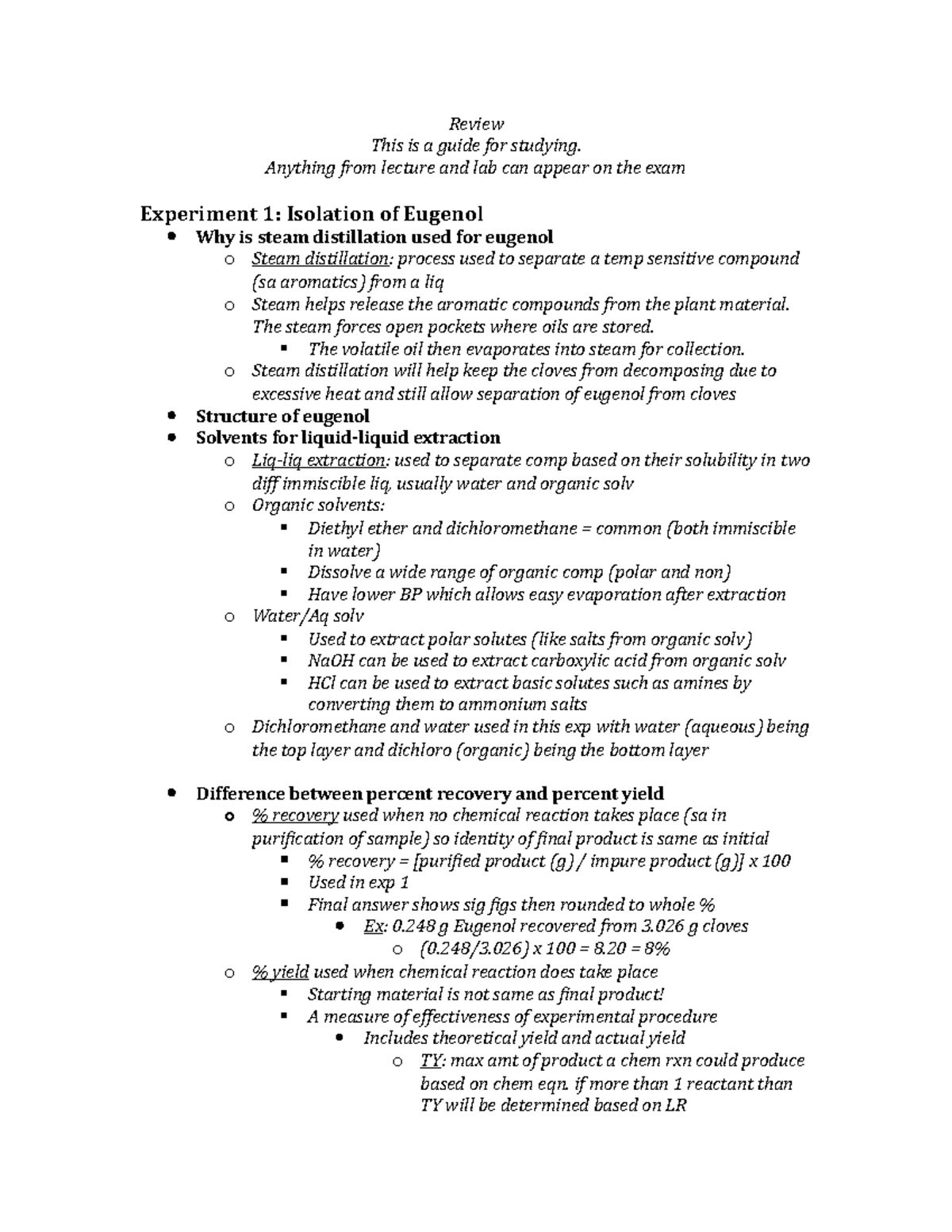 Orgo Lab Final Review Review This is a guide for studying. Anything