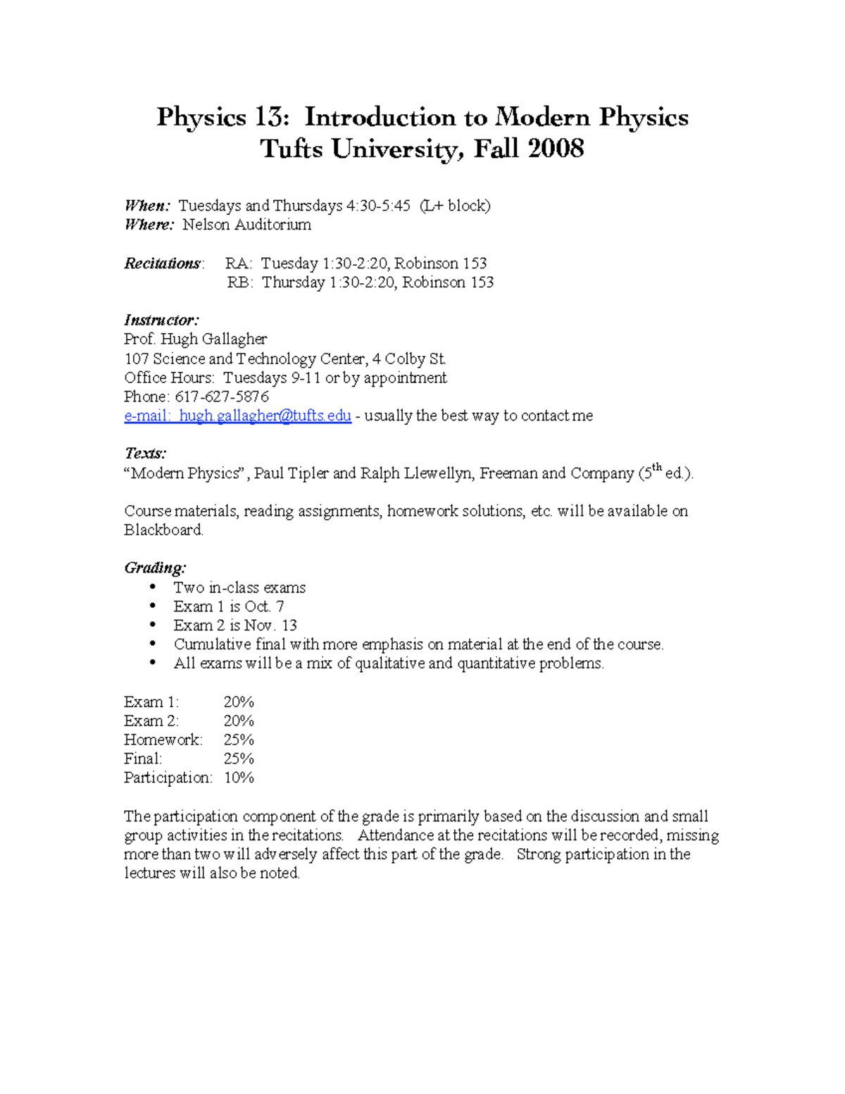 Syllabus phy13 2008 - 123 - Physics 13: Introduction to Modern Physics ...
