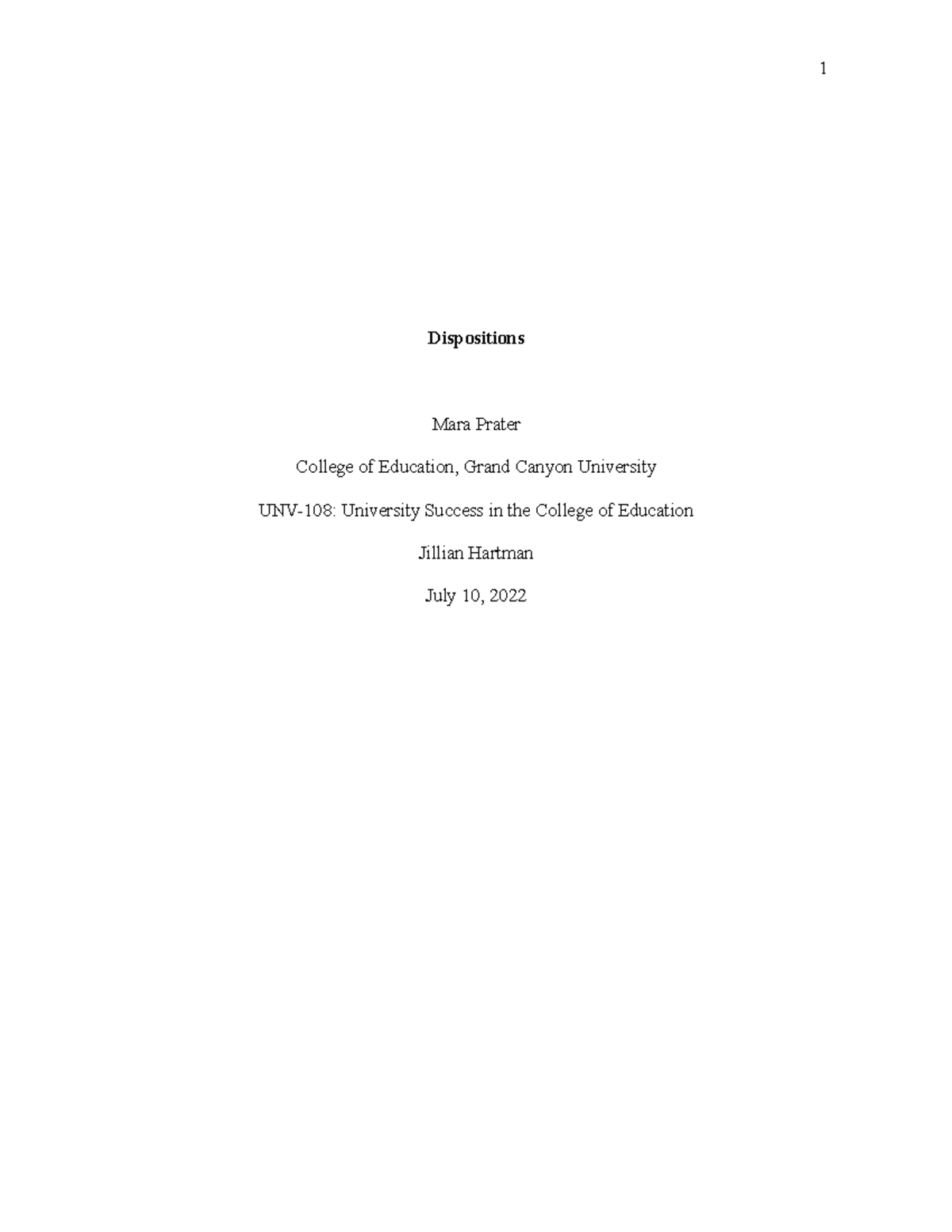 Mpunv-108 T6-Essay Template - Dispositions Mara Prater College of ...