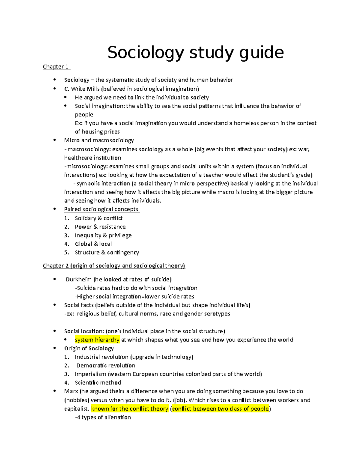Hey - exam review - Sociology study guide Chapter 1 Sociology – the ...