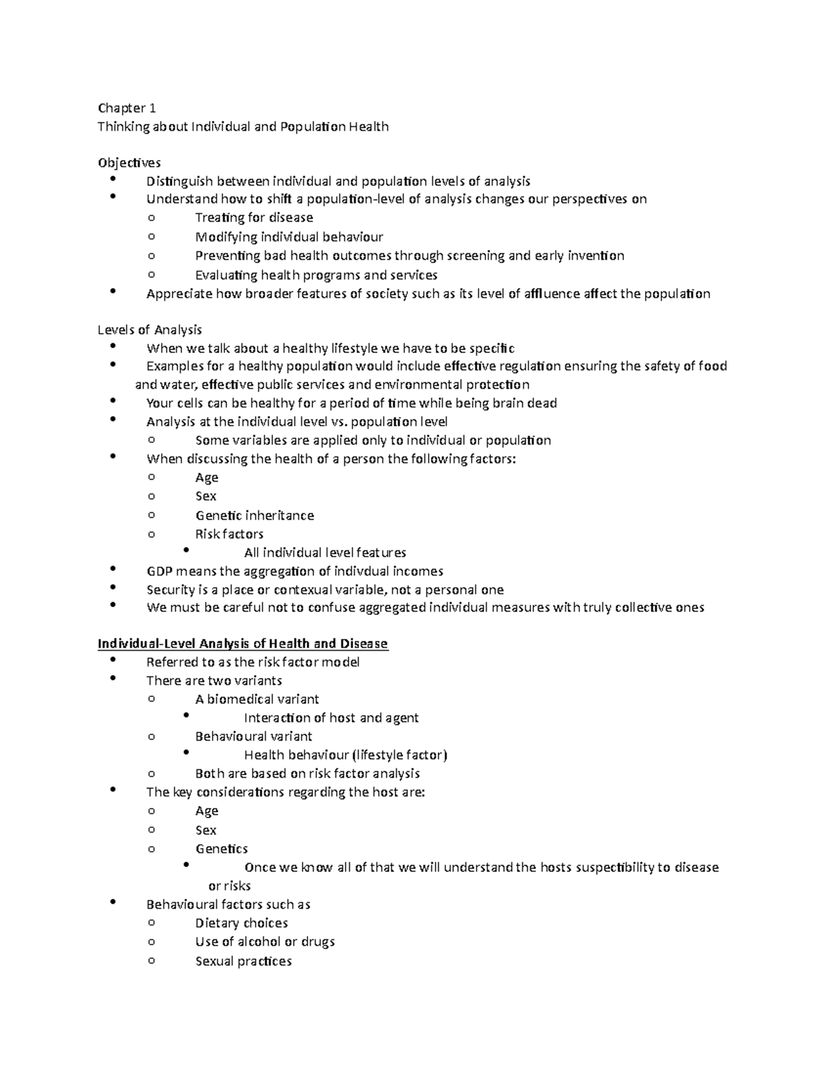 Health Chaper 1 - Chapter 1 notes - Chapter 1 Thinking about Individual ...