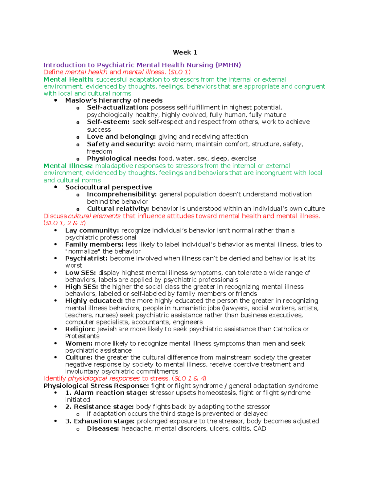 Mental Health Exam 1 - Week 1 Introduction To Psychiatric Mental Health ...