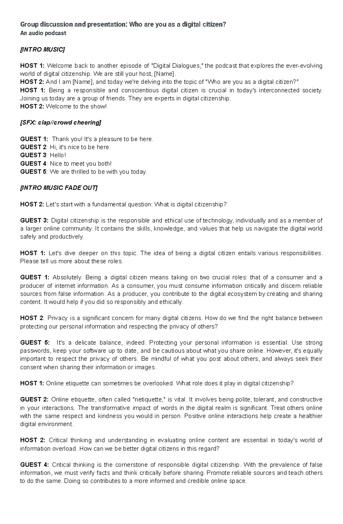 Audio Podcast Script - Group discussion and presentation: Who are you ...