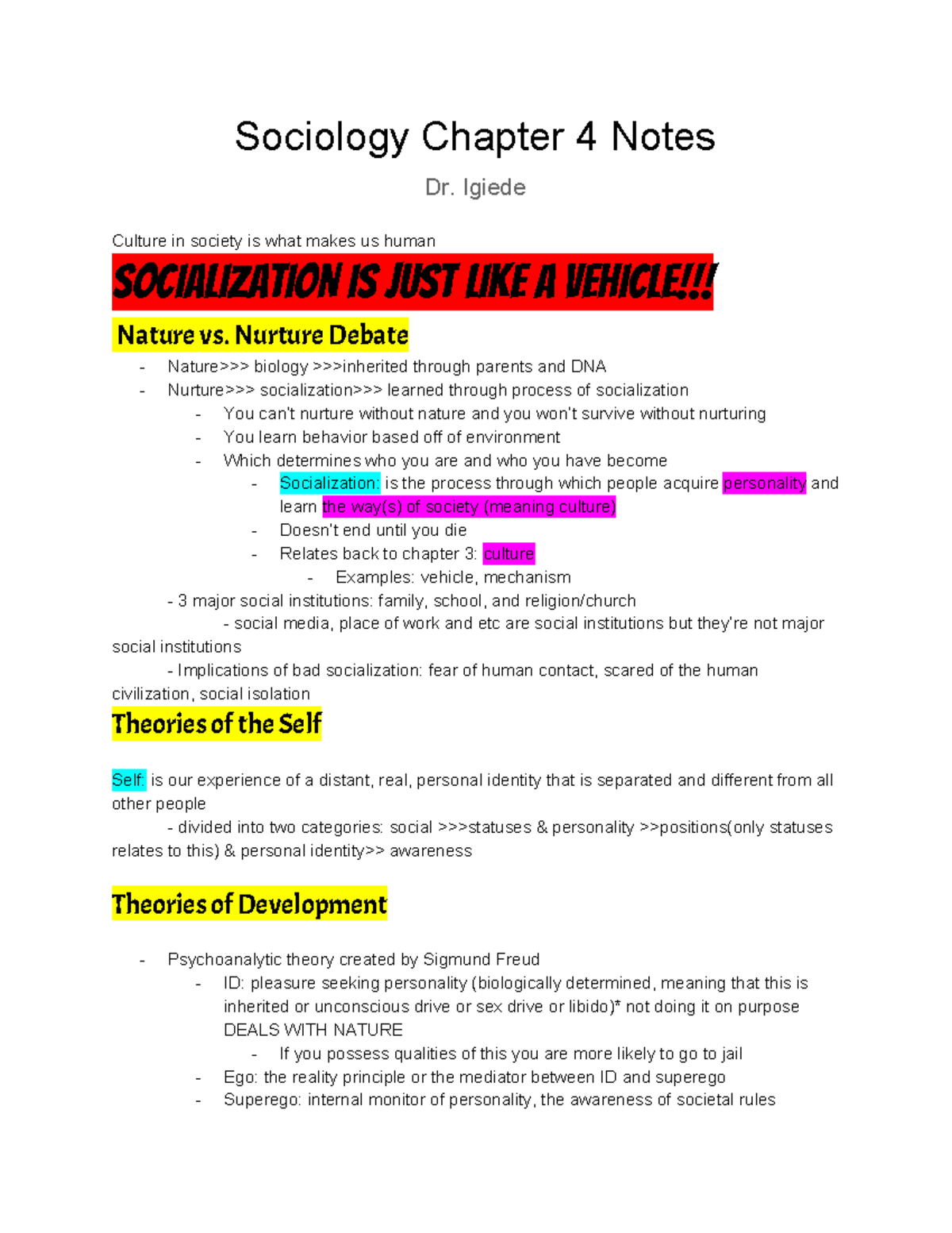 Sociology Chapter 4 Notes - Sociology Chapter 4 Notes Dr. Igiede ...