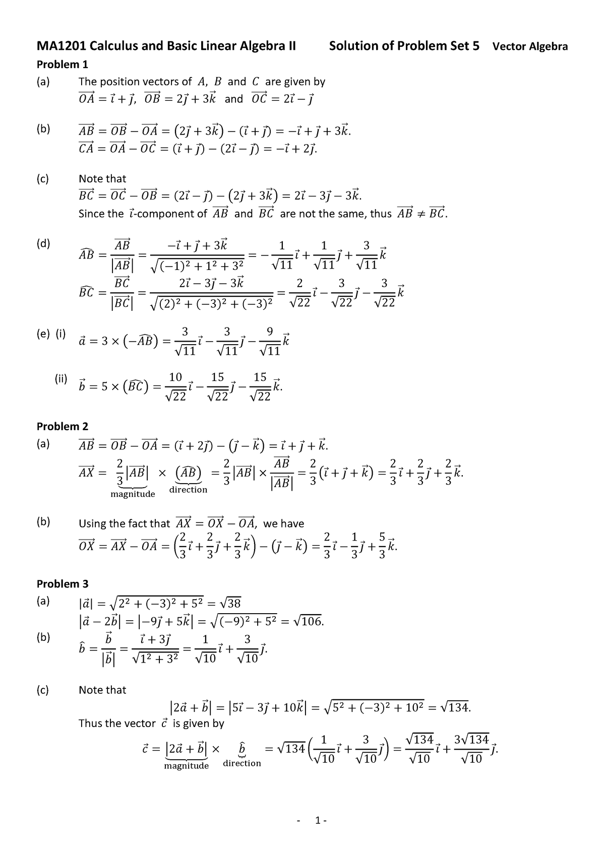 S4Vectora 13 - practice solutions 4 - MA1201 Calculus and Basic Linear ...