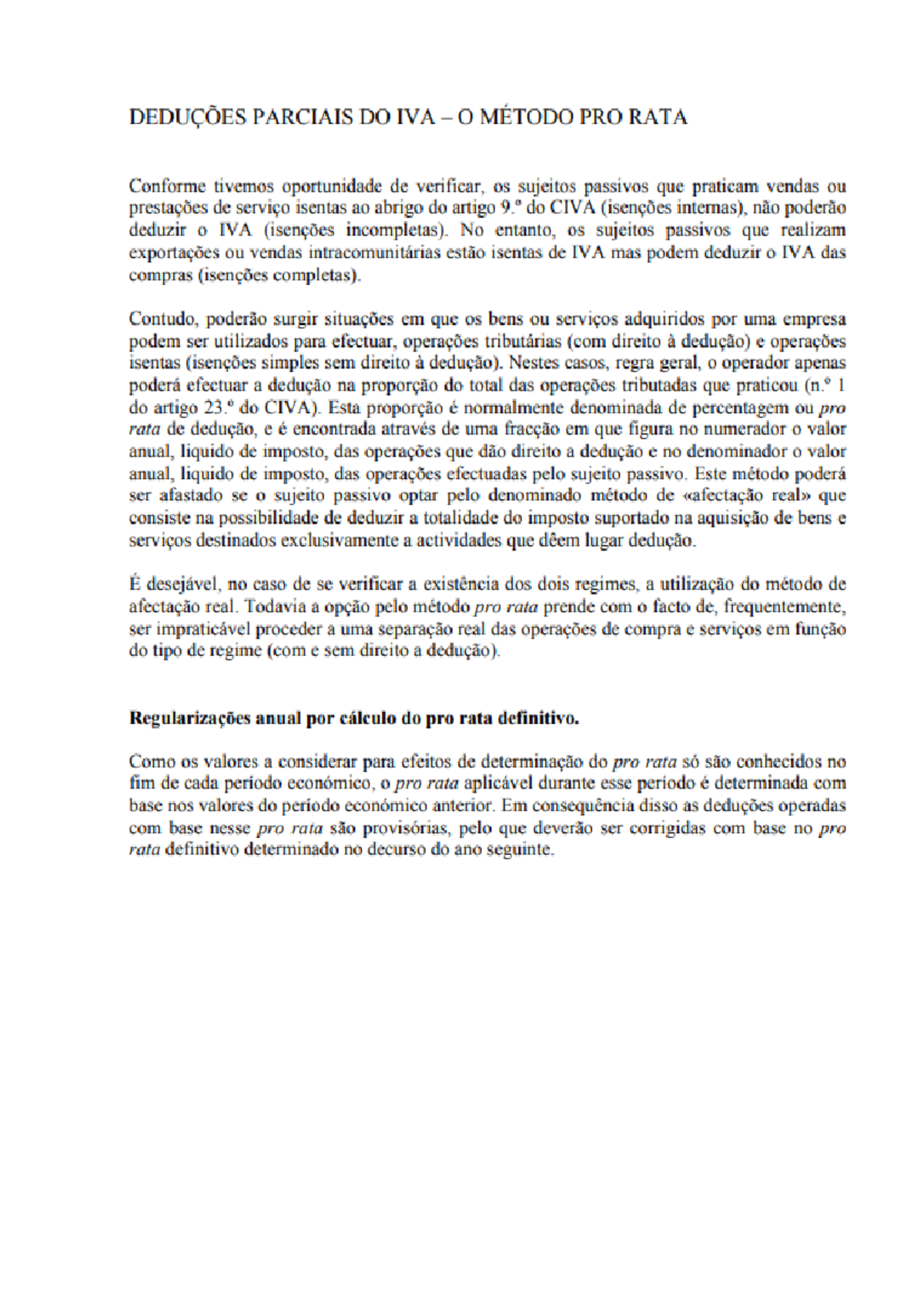 IVA pro-rata - IVA pro-rata - Contabilidade financeira avançada - Studocu