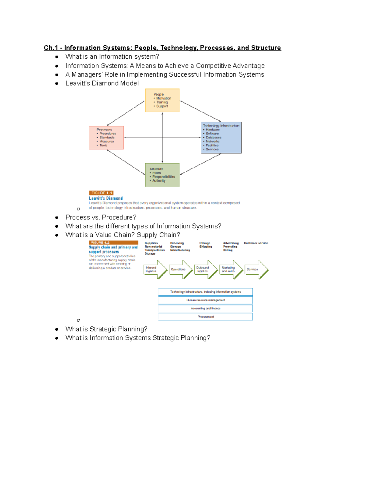 ISDS351 Exam1 Study Guide - Ch - Information Systems: People ...