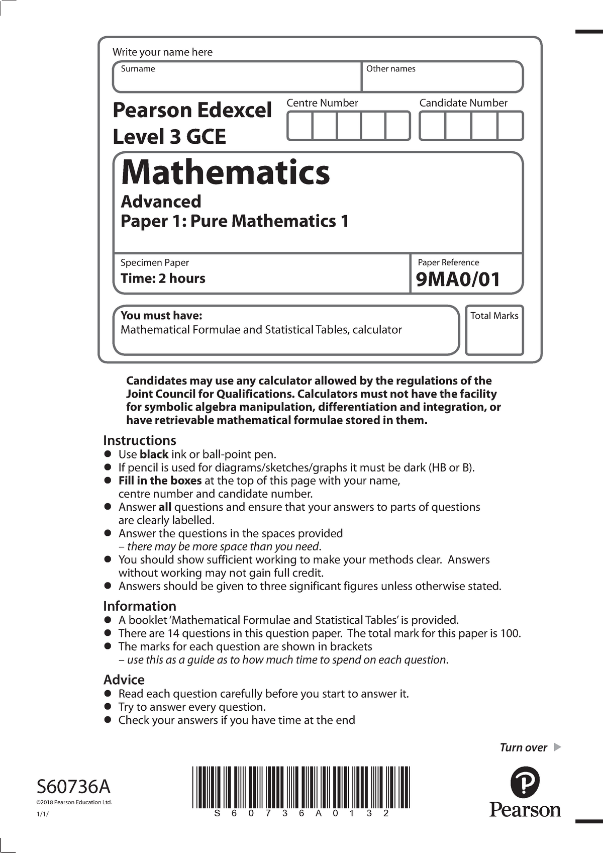 Exam 14 August 2018, questions - Write your name here Surname Other ...