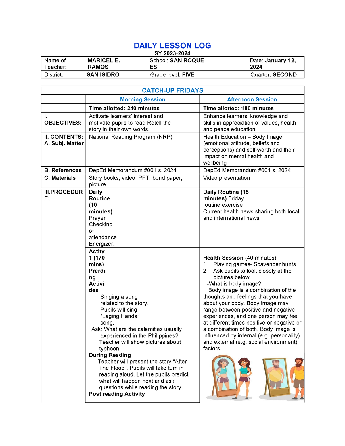 Daily Lesson LOG catch up friday - DAILY LESSON LOG SY 2023- Name of ...