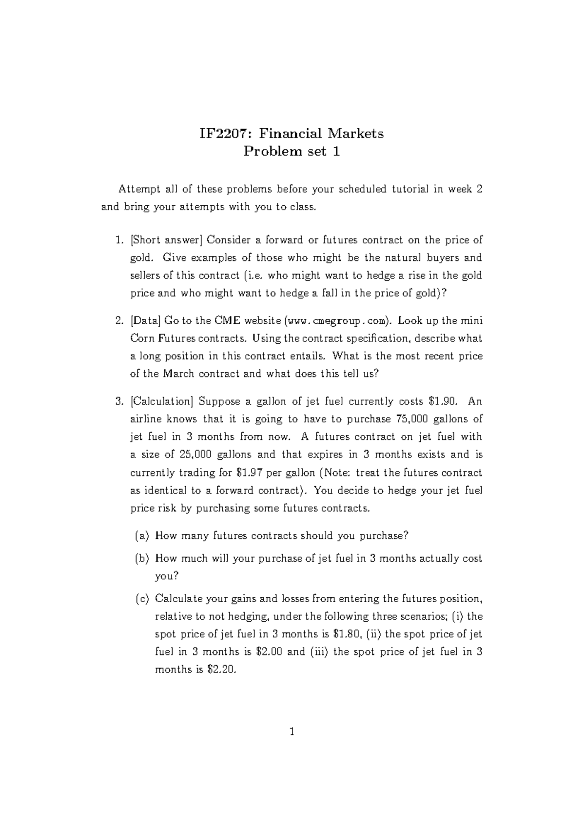 IF2207 - problems - 1 - IF2207: Financial Markets Problem set 1 Attempt ...