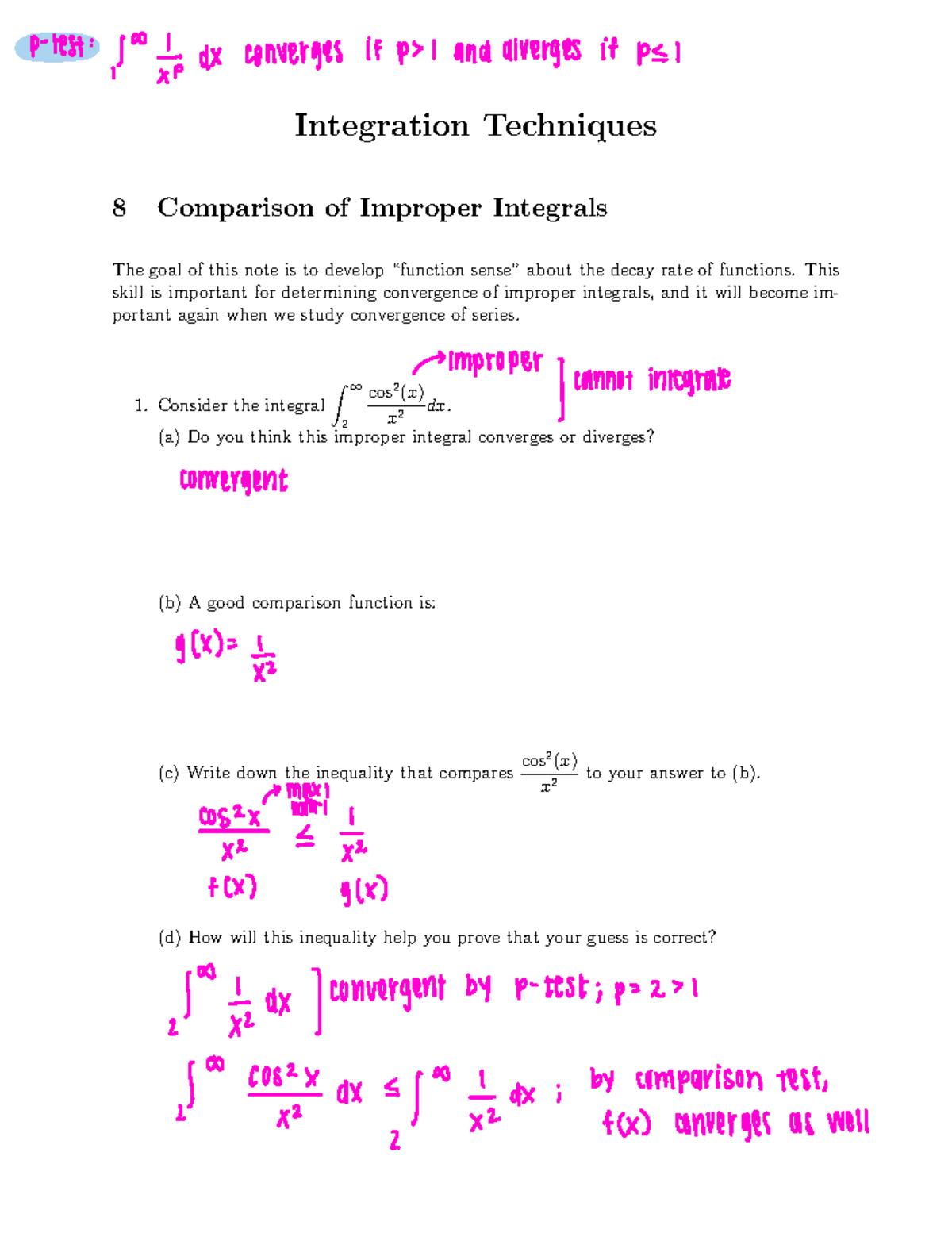 Comparison of Improper Integrals - Studocu