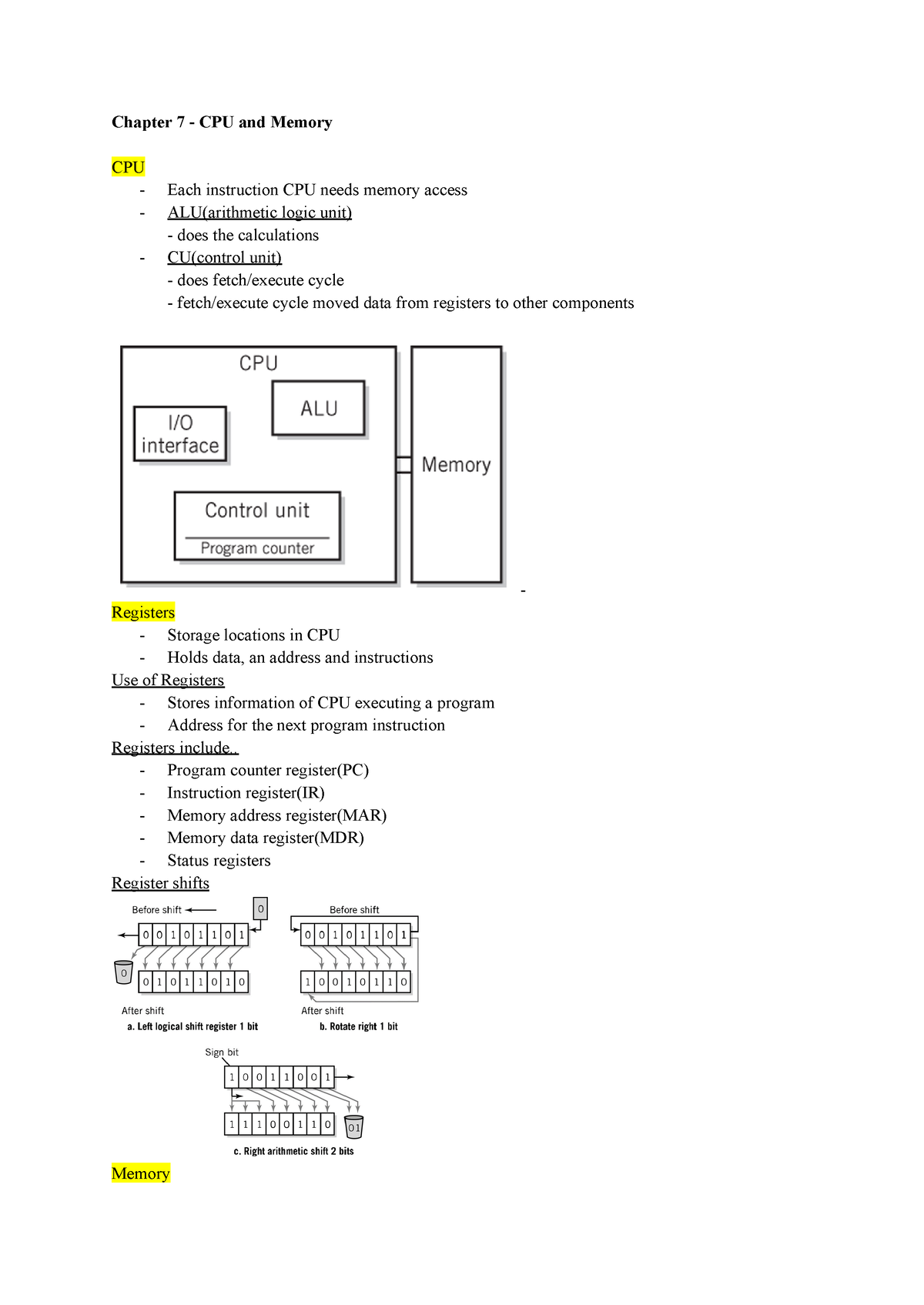 ITEC 1000 Final Review - Itec1000 Exam Notes - Chapter 7 - CPU And ...