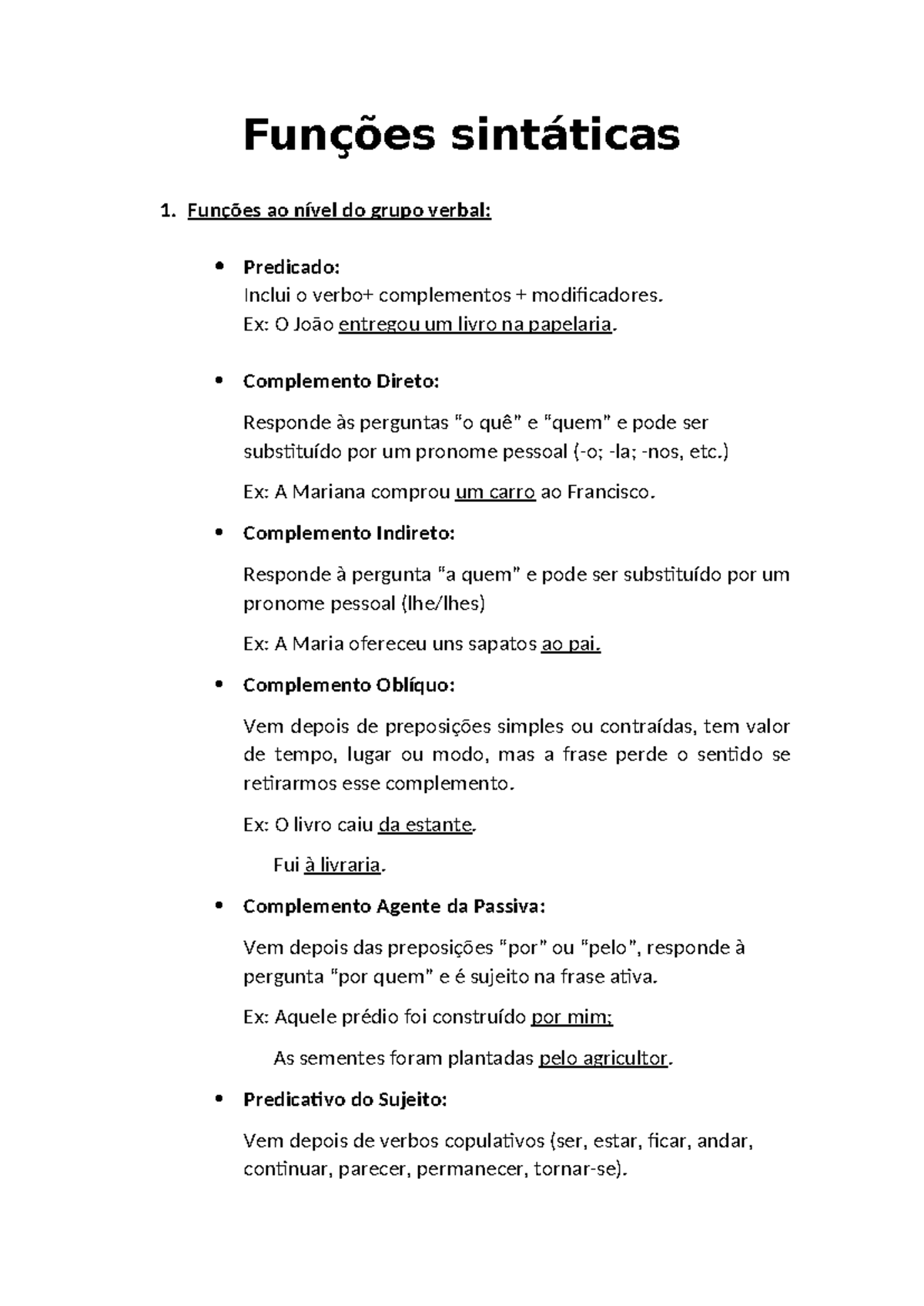 Funções sintáticas- resumos e exercícios resolvidos - Funções ...