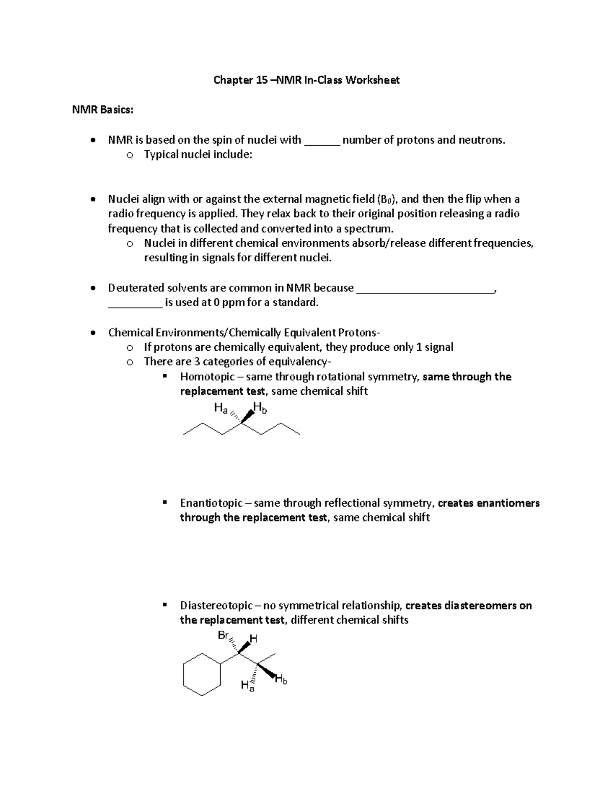 NMR In-class - QUIZ - Chapter 1 5 – NMR In-Class Worksheet NMR Basics ...