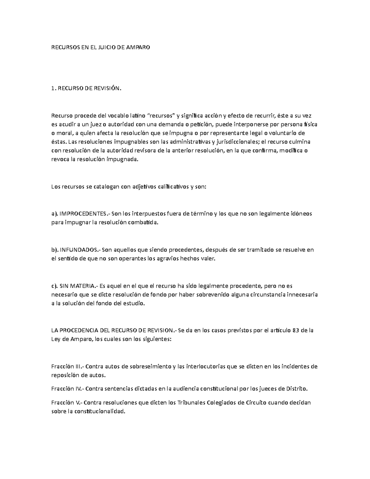 Recursos EN EL Juicio DE Amparo - RECURSOS EN EL JUICIO DE AMPARO 1 ...