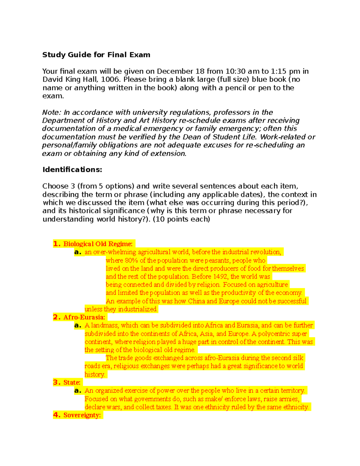 Study Guide for Final Exam - Please bring a blank large (full size ...