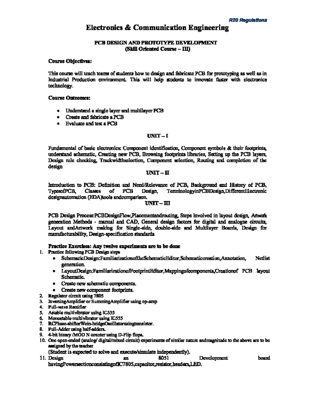 Pcb design lab - PCB LAB MANUAL - Electronics & Communication