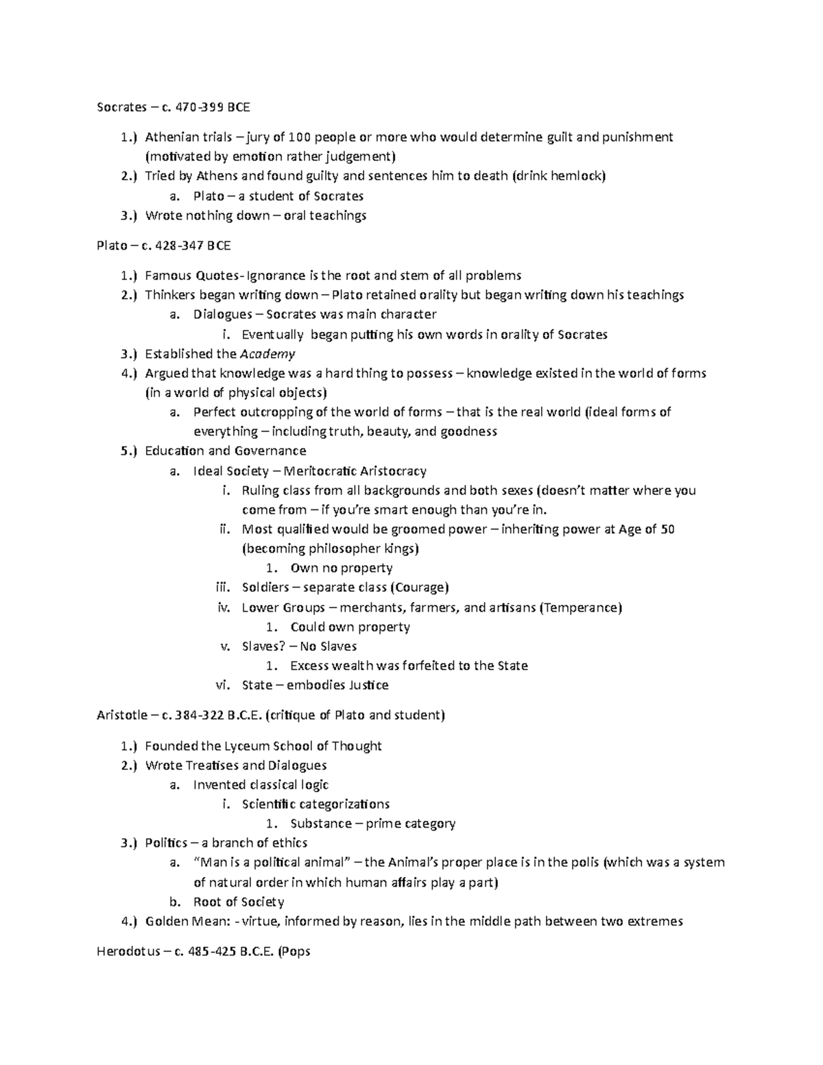 10-3-17 - Lecture notes Week 7 Lecture - Socrates – c. 470-399 BCE 1 ...