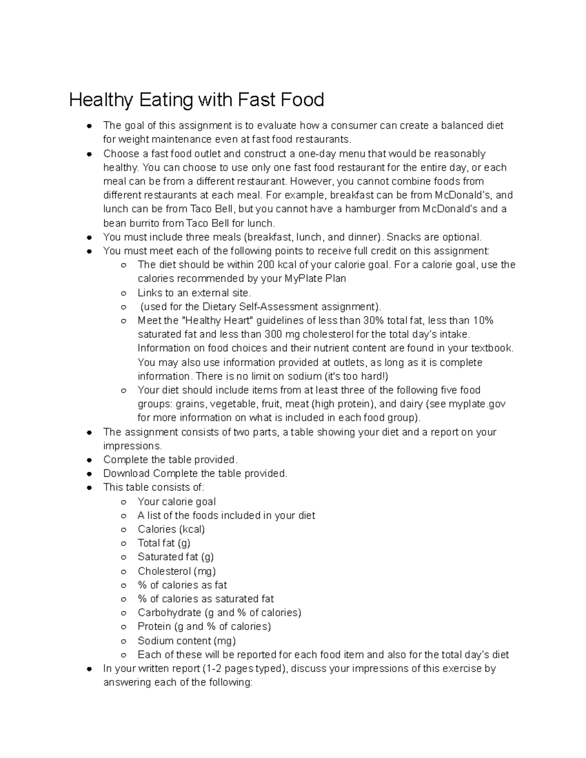 Healthy eating with fast food guidelines Healthy Eating with Fast