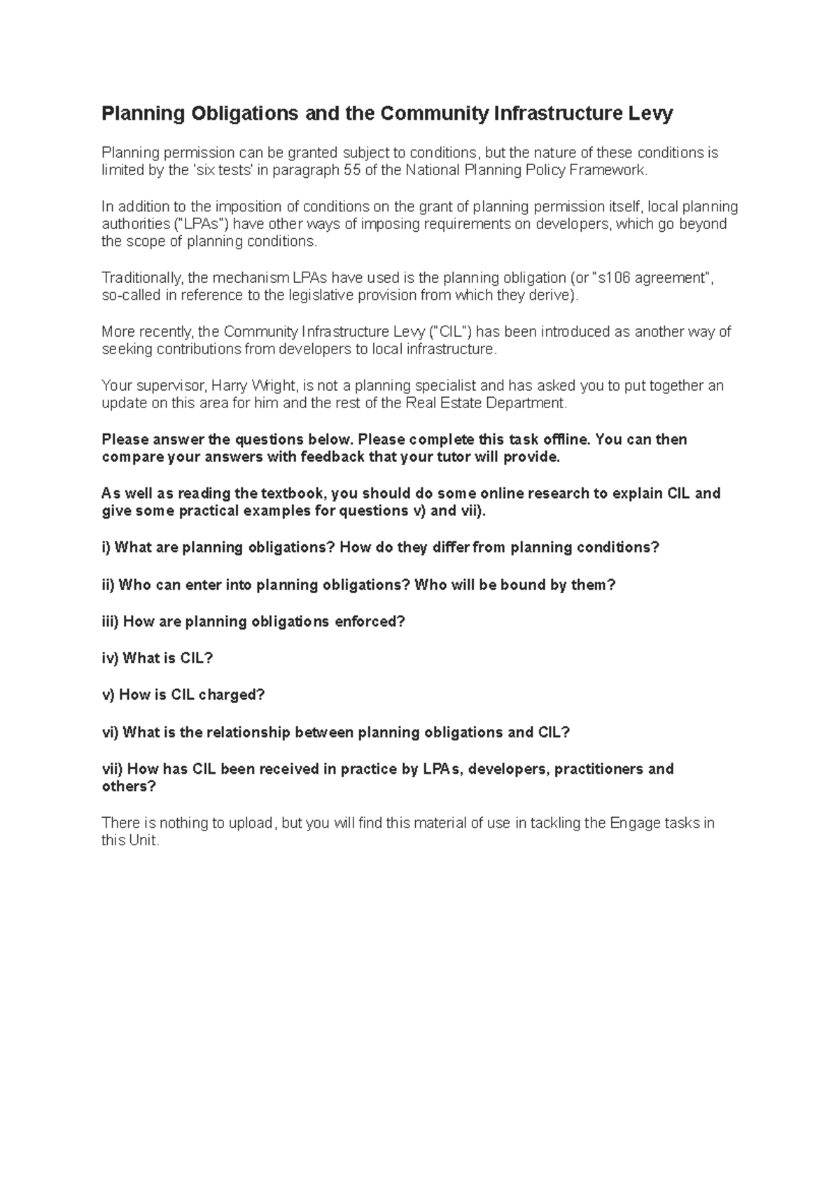 Planning Obligations and the Community Infrastructure Levy PREP TASK 1 ...