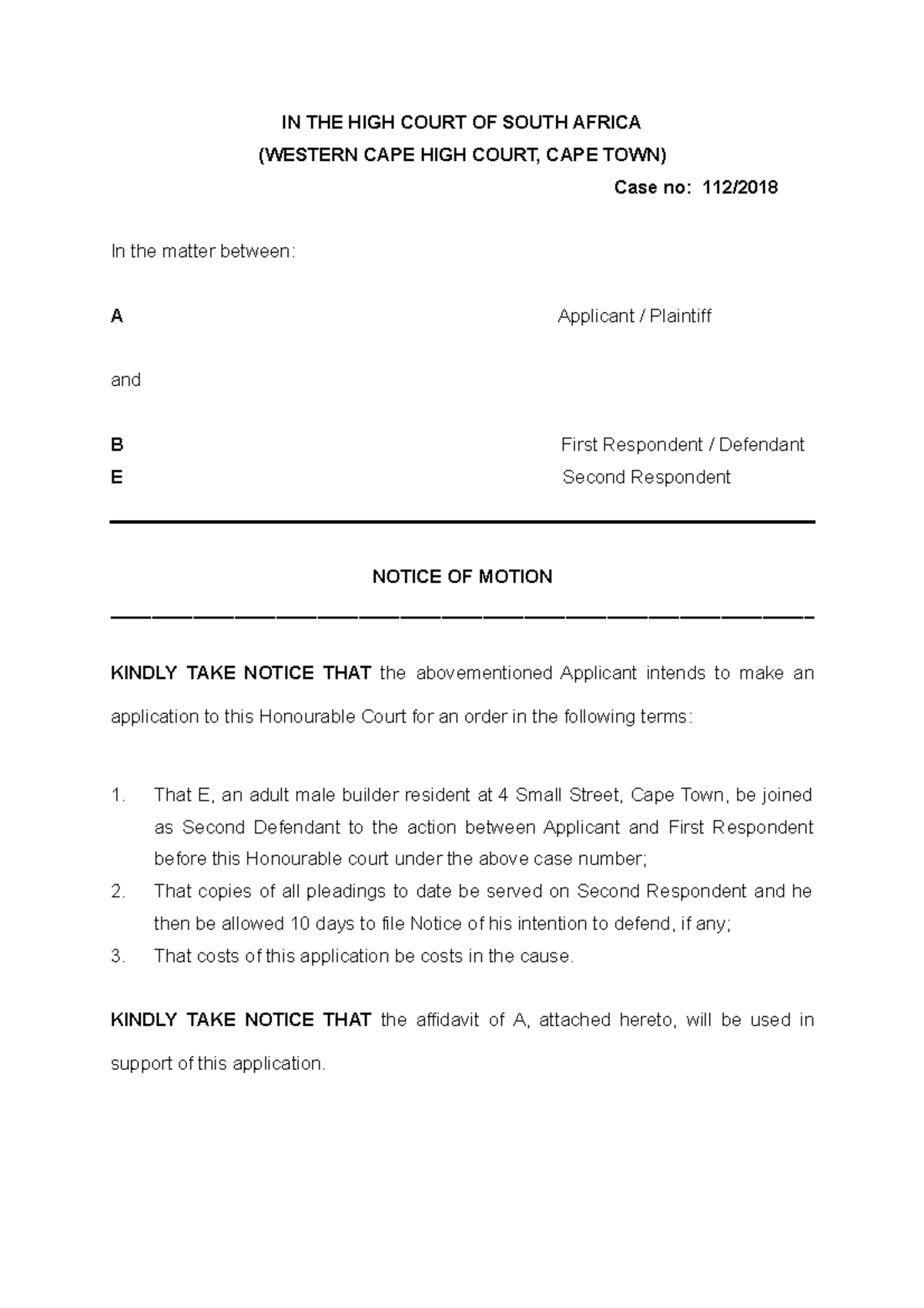 Notice Of Motion Template